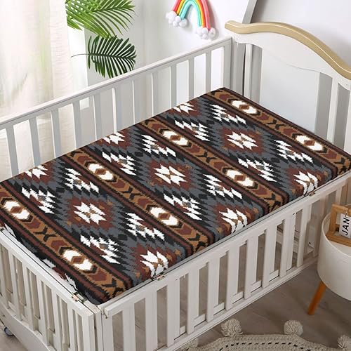 Miniatura 2 de Sábanas bajeras ajustables para cuna pequeña con temática azteca, material ultra suave, ideal para habitación de niños o niñas o guardería, 24 x 38