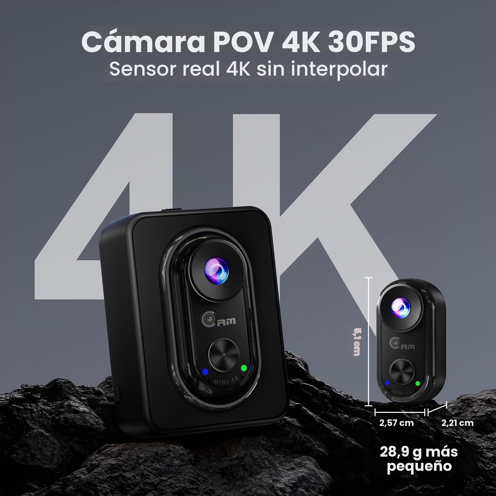 4K Mini Cámara de acción: Cámara Magnética con WiFi, cámara POV Wearable Estabilización, Cámara Deportiva para Vlogs con grabación Manos Libres, Ideal para Moto, Viajes, Mascotas y Casco