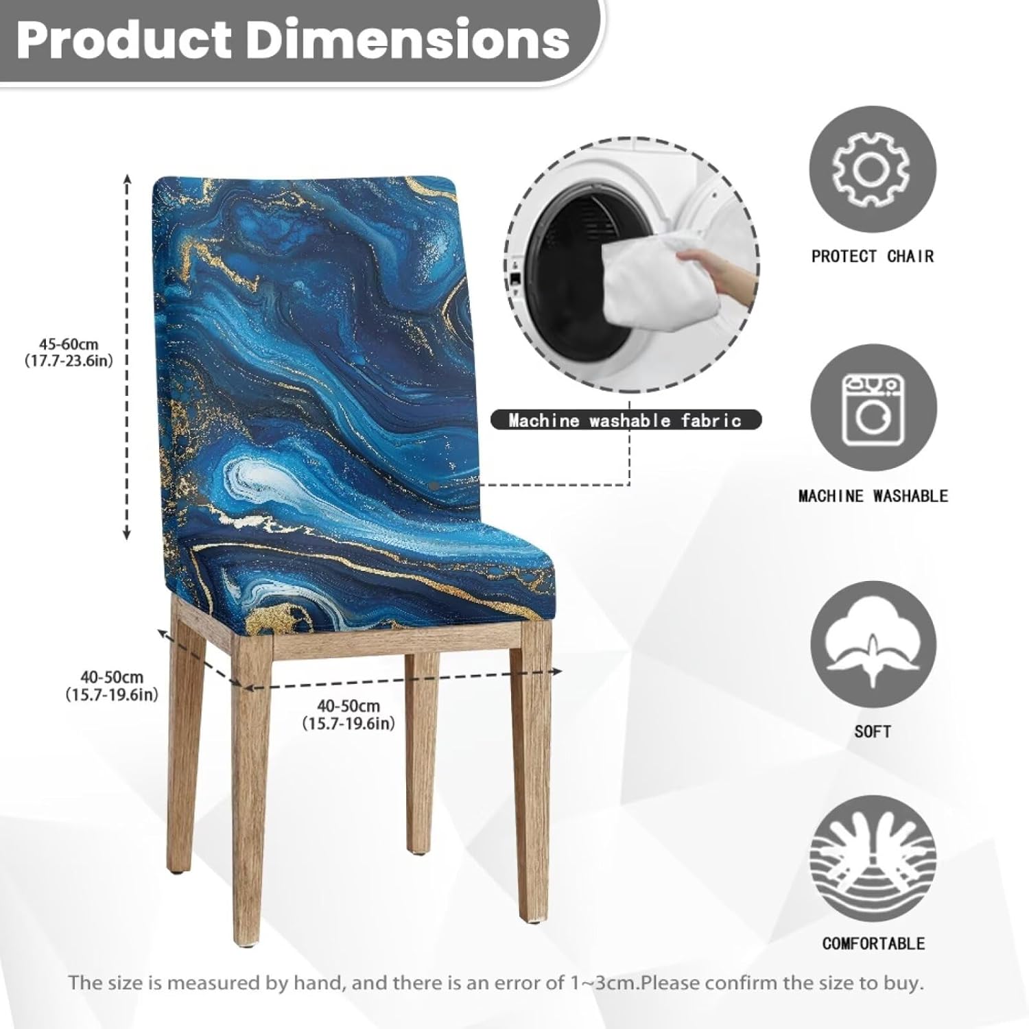 Blue Marble Print Dining Chair Covers, Washable Parson Chair Slipcovers for Dining Room, Removable Kitchen Chair Cover for Hotel and Ceremony, Set of 6