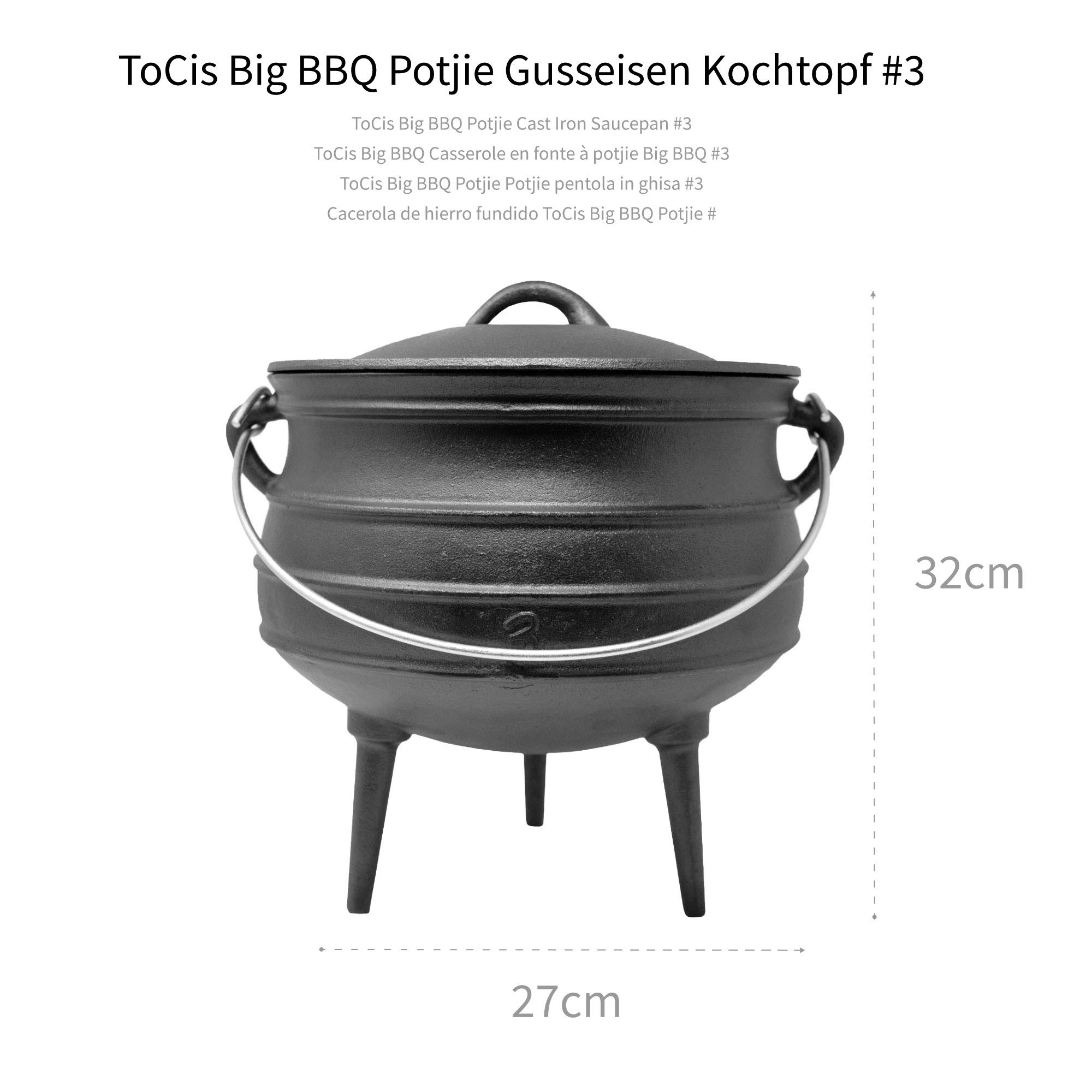 Potjie in ghisa "Beefalo" #3 | Pentola tradizionale sudafricana in ghisa | Una variante del forno olandese con coperchio e piedi d'appoggio | Capacità: 8 litri