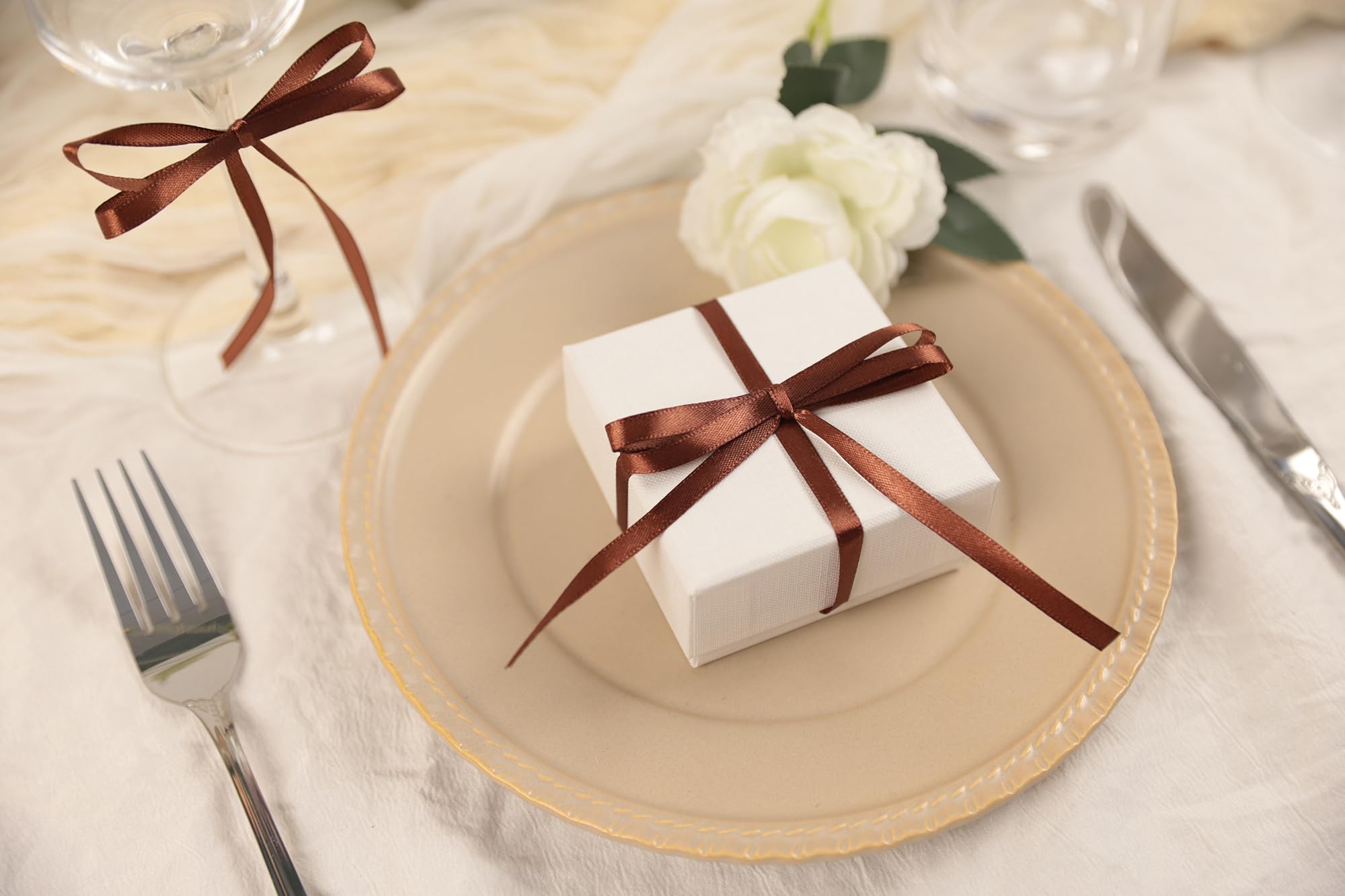Cinta de satén marrón café de 1/4 pulgadas x 25 yardas, cinta de poliéster de una sola cara, perfecta para envolver regalos, ramo de flores, decoración de boda, manualidades, fabricación de lazos,