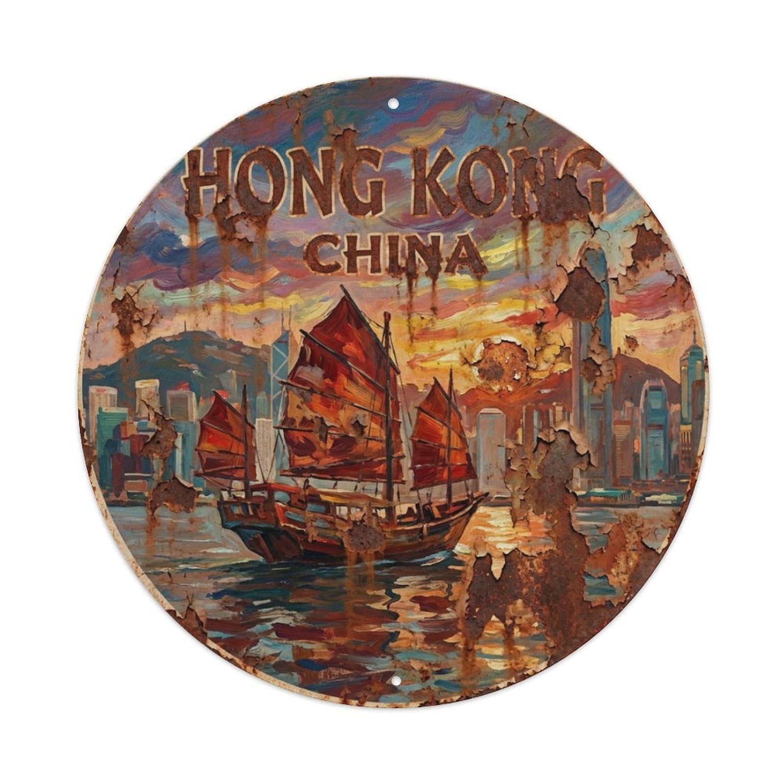 Vintage Travel Hong Kong China Shore Metal Tin Sign