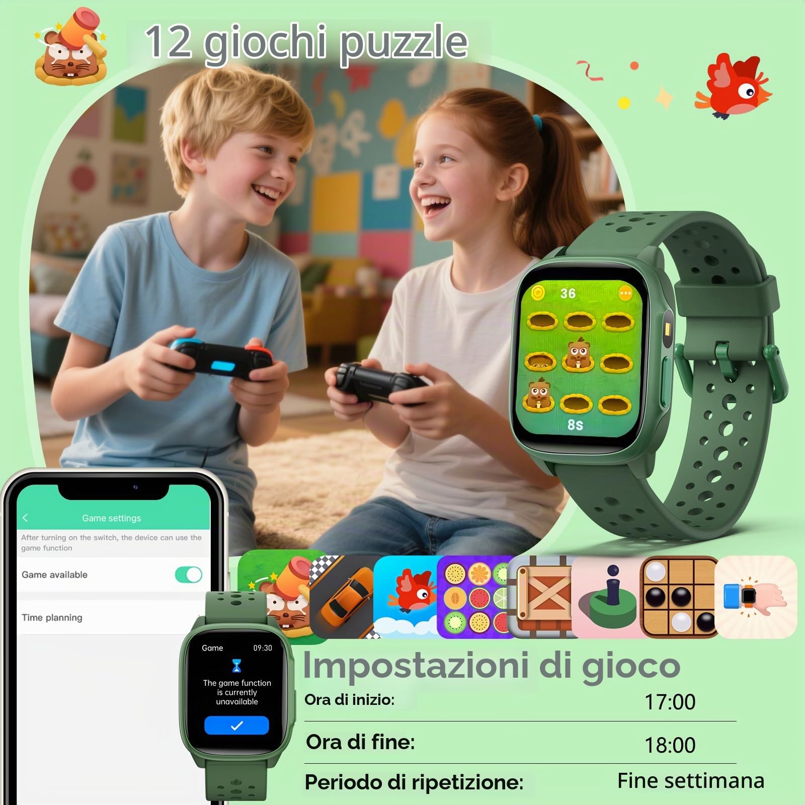 meoonley Smartwatch per Bambini, Activity Tracker da 1.5" per Ragazzi, monitoraggio benessere e sonno, Frequenza Cardiaca, Giochi di puzzle, Funziona Senza App/Telefono, Regalo per Ragazzi 6-15 Anni