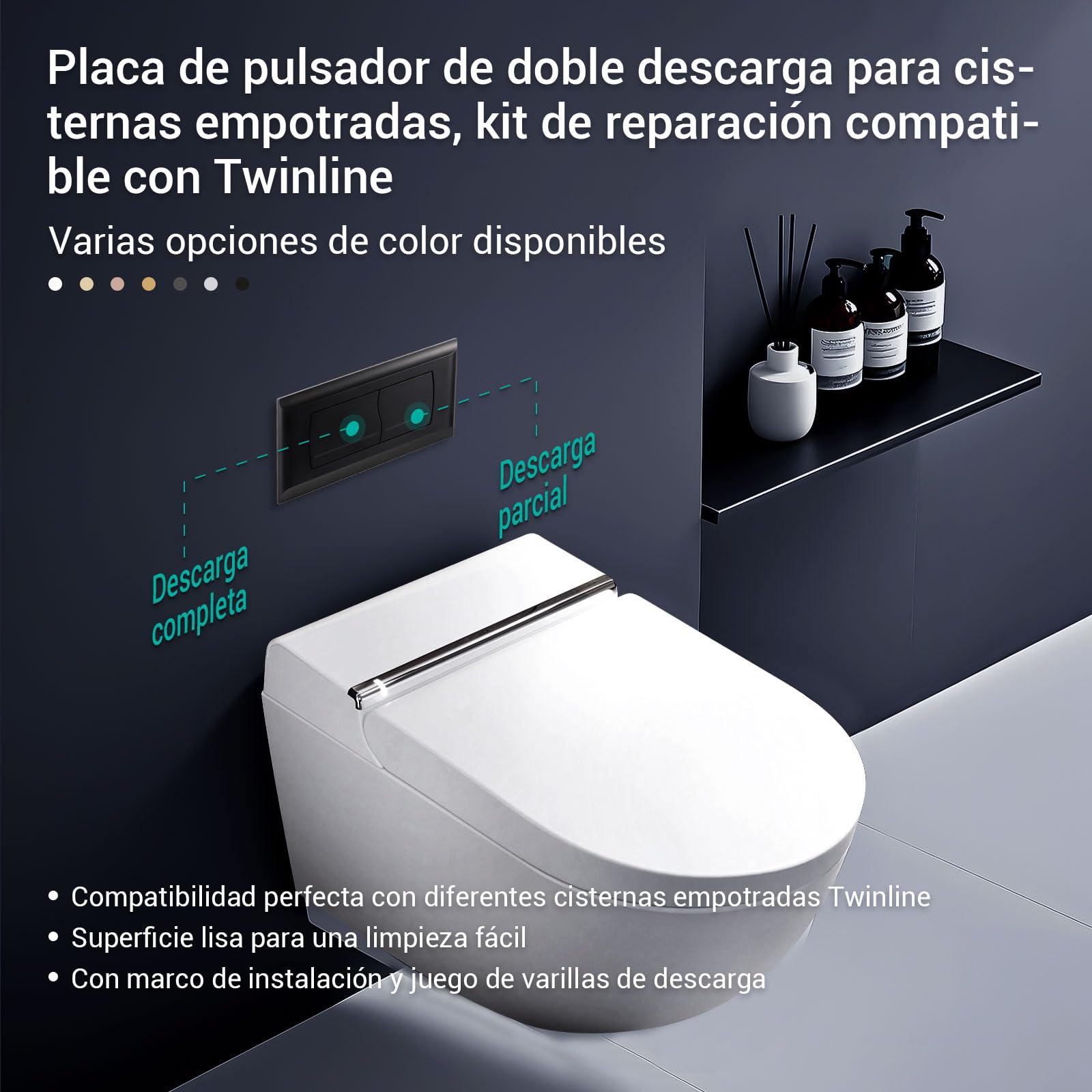 Empyreal Placa de Descarga para Cisterna de WC, Compatible con Geberit Twinline 30&UP130, Con el Kit de la Palanca de Descarga y Tornillos, Doble Función,340 x 185mm(Negro Mate)