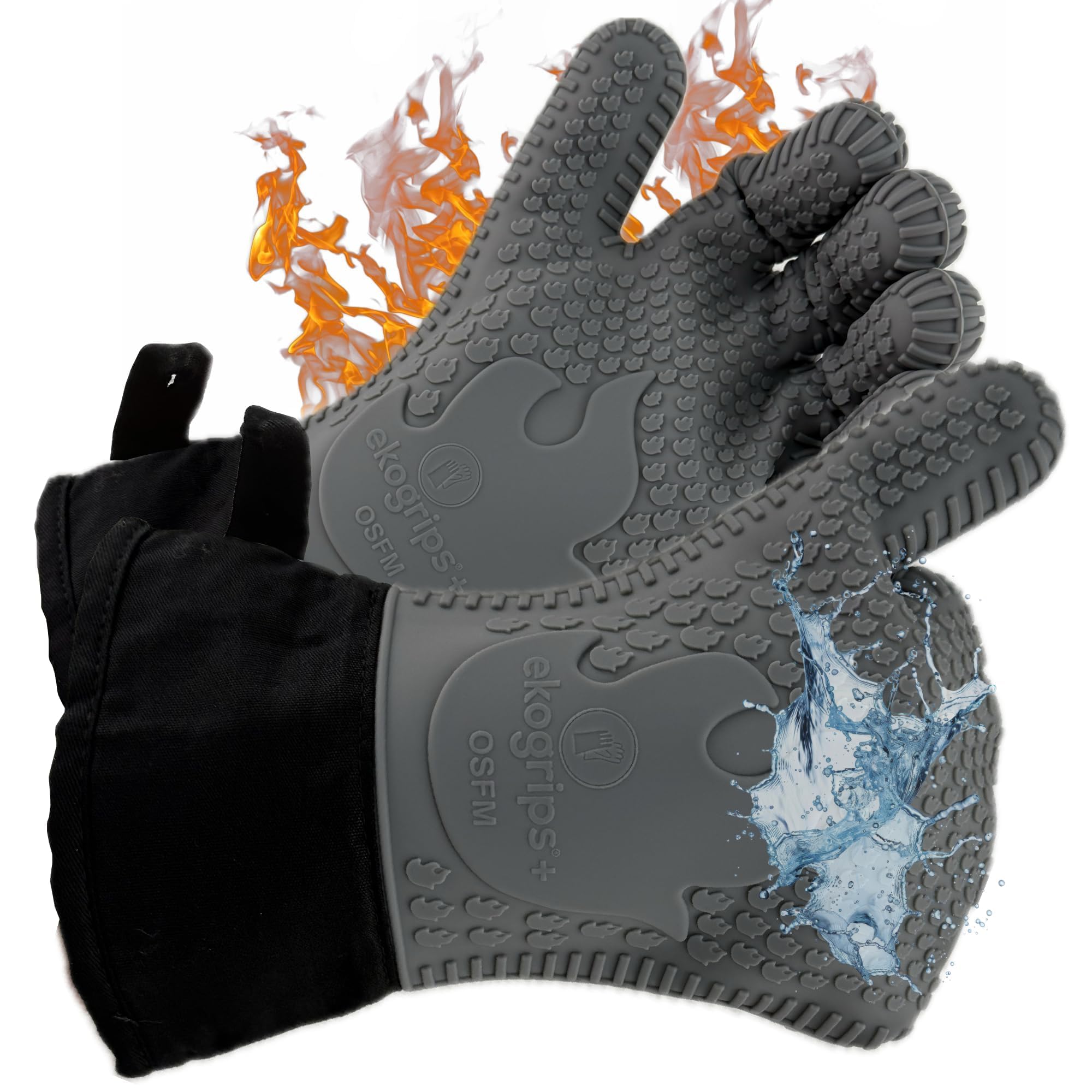 Ekogrips®+ Oven Gloves with Fingers, Comfy Waterproof Heat Resistant Grill Gloves -Long Cuff and Good Dexterity