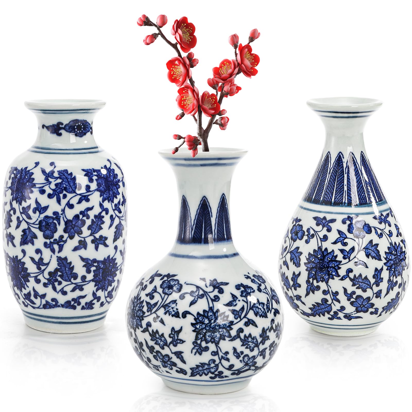 陶瓷器    小瓷瓶 Amazon.com: Yesland 小藍白瓷花瓶3 件組高5 英吋(約15.2 公分) 迷你