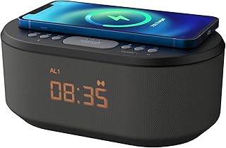 i-box Alarm Clocks Bedside, Alarm Clock with Wireless Charging, Bluetooth Speaker, Radio Alarm Clock, Fast Qi Wireless Charger, Mains Powered, FM Radio, USB Charging Port, Dimmable, Non Ticking