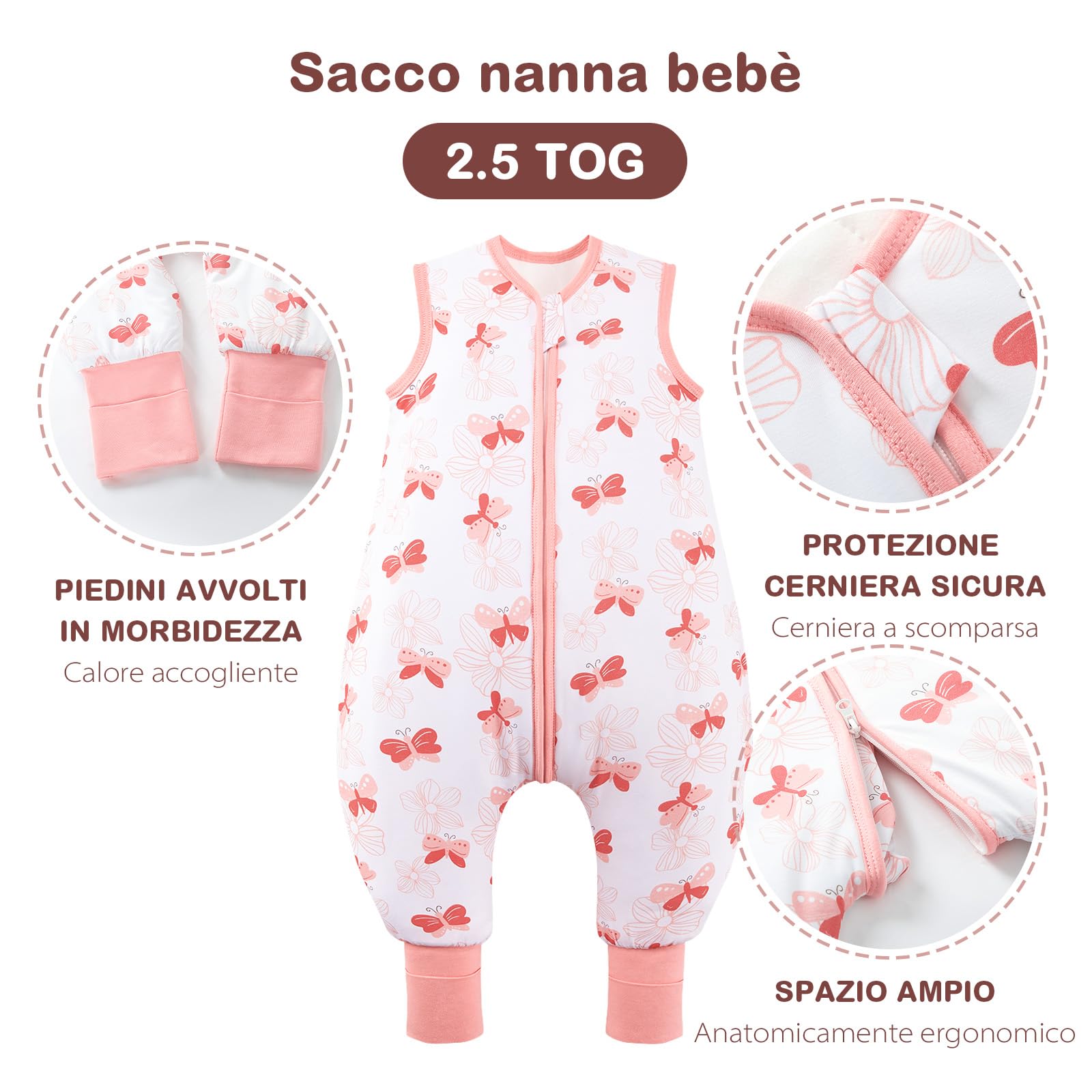 ToyaTec Sacco nanna con piedi, 2,5 Tog, super morbido, realizzato in rayon di bambù, per bambini, in fibra di bambù, per l'inverno, per l'autunno e l'inverno (rosa, 100cm (3-5 Jahre))