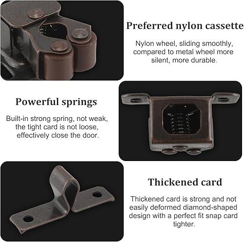 Miniatura 4 de 10 piezas de pestillo de gabinete de doble rodillo de cierre resistente con tornillos para puertas de armario de cocina, armario