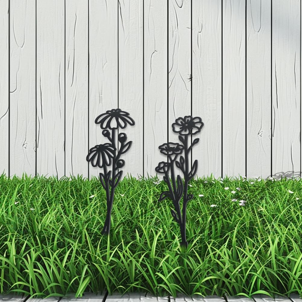 WADORN 2 Styles Wildflowers Metal Decorative Garden Stakes - Image 4