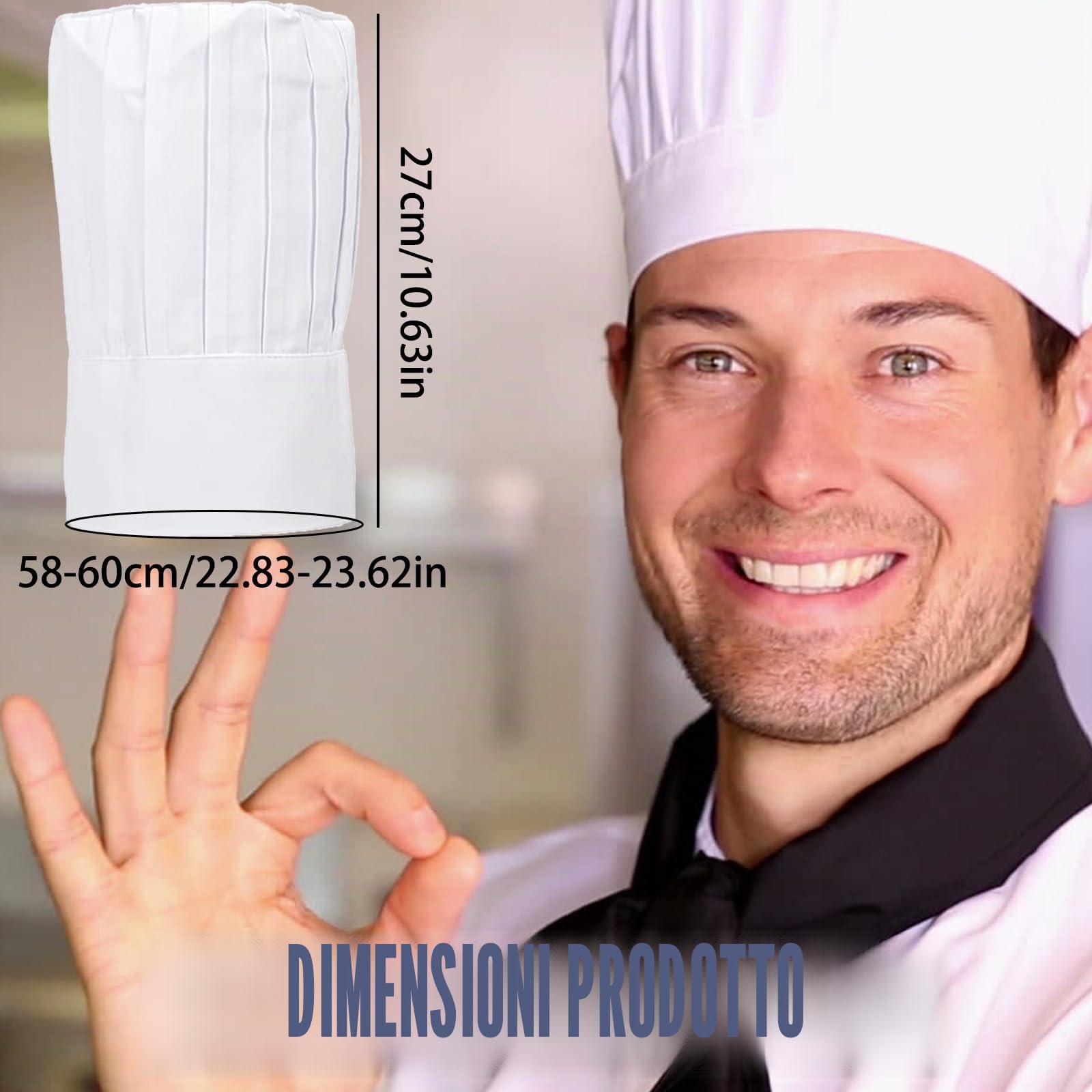 VPB Cappello Da Chef Unisex Regolabile Per Barbecue Cucina Ristorante Feste Da Forno Casa Scolastico Bianco