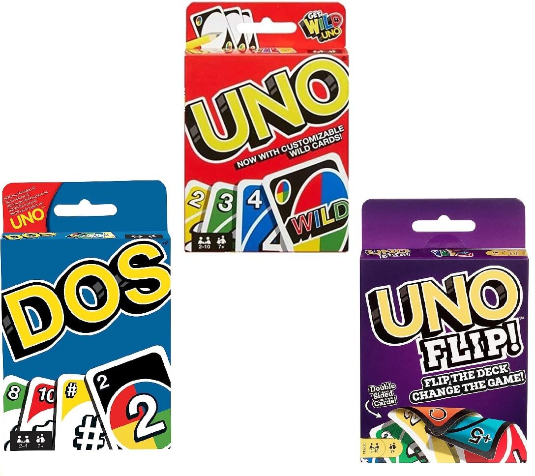 Mattel Uno, Flip and Dos Lot de 3 jeux de cartes Combo