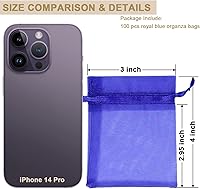 Vista 3 de Ableme Deco Bolsas de organza azul real de 3 x 4 pulgadas (100 unidades), bolsas de regalo de malla transparente con cordón, bolsas de joyería