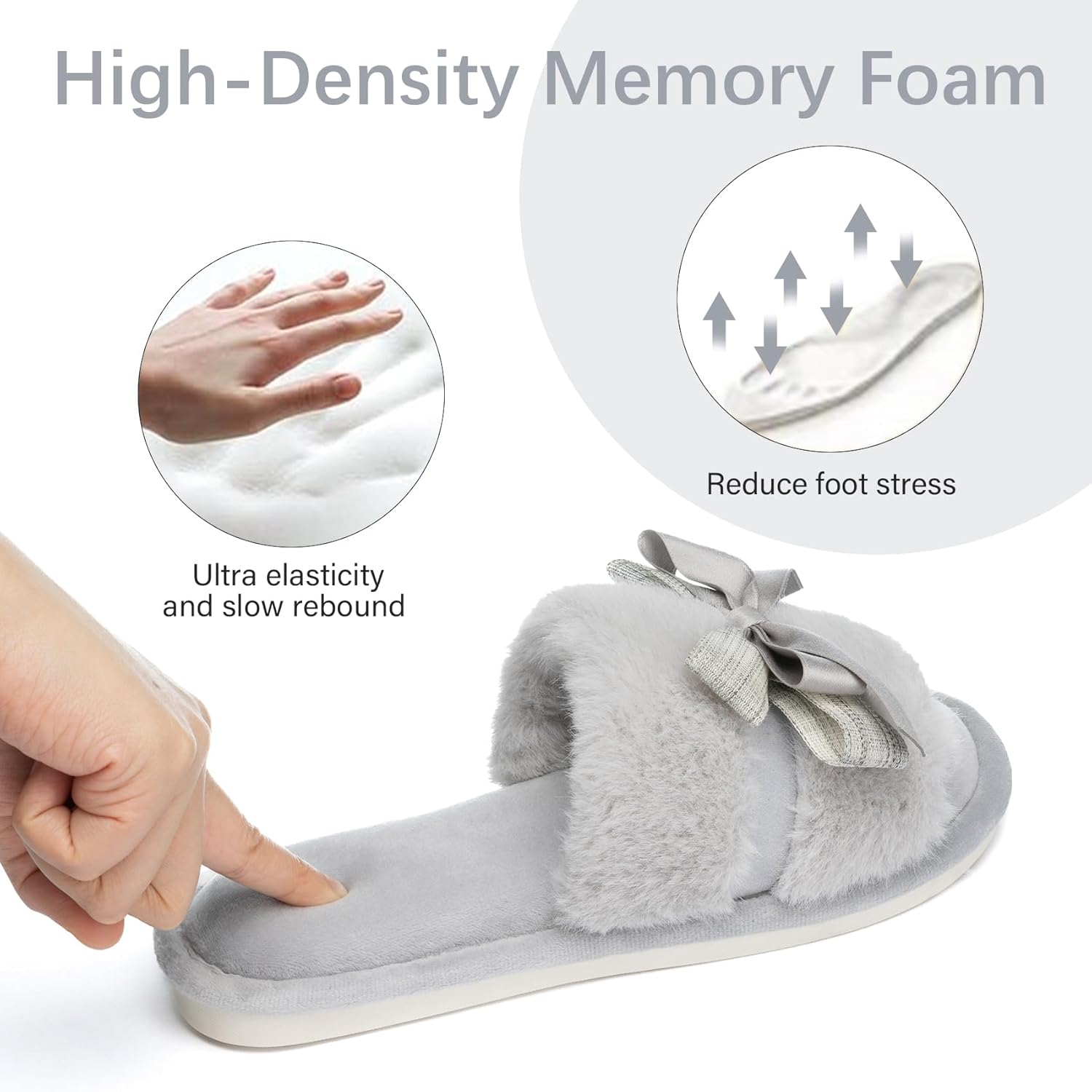 Cute Bow Slippers for Women with Memory Foam Open Toe Fuzzy House Slippers Indoor Outdoor Anti-Skid Soft Birthday Gifts for Women Mom - Image 4