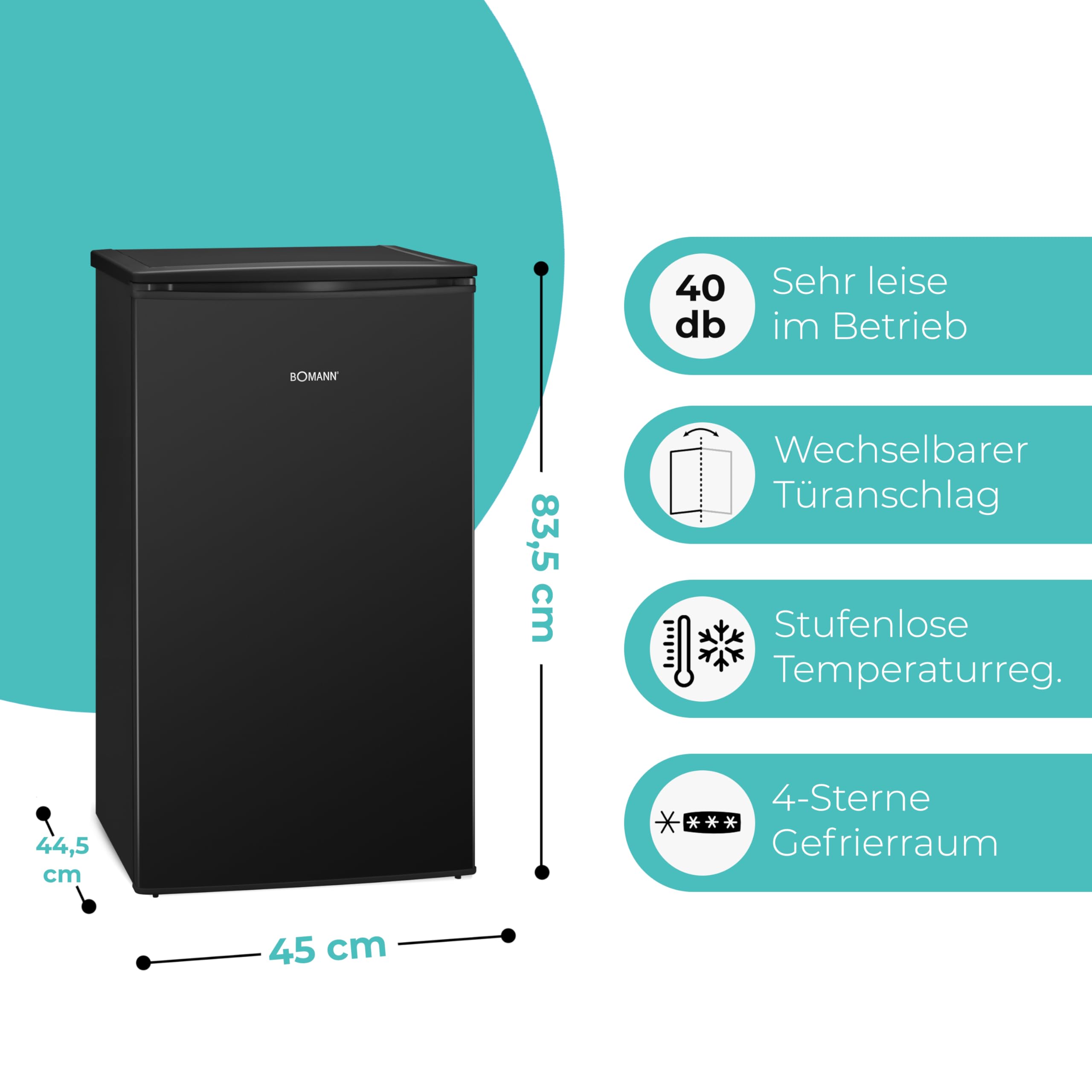 Bomann® Gefrierschrank klein | 4 Sterne-Gefrierfach | Tiefkühlschrank 3 Fächer | leise | ≤ -18°C | Türanschlag wechselbar | 60L Mini Freezer | kleiner Gefrierschrank | GS 7256 schwarz