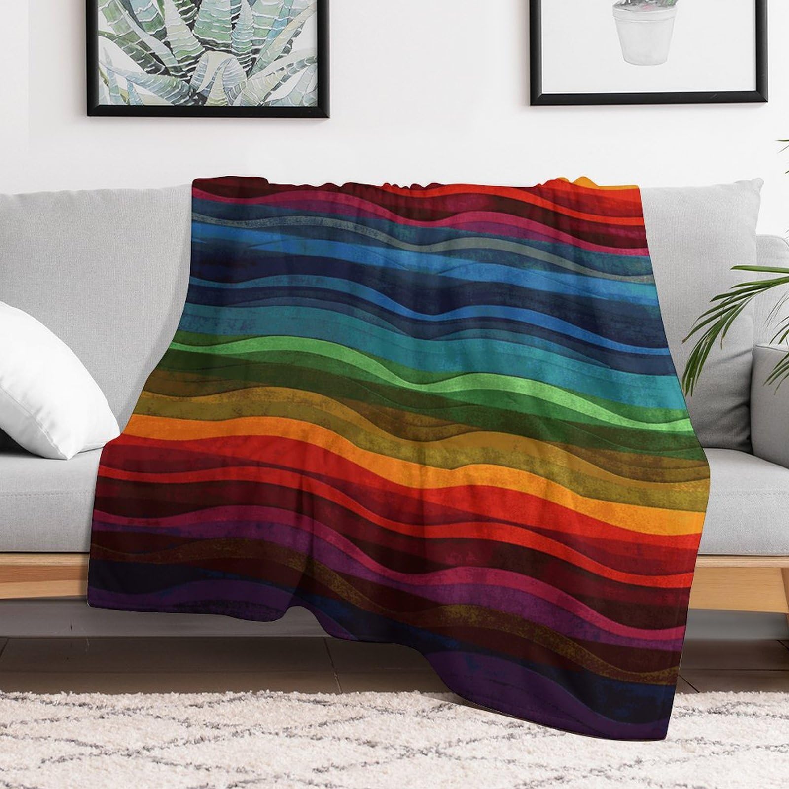 Couverture arc-en-ciel en flanelle 178x203cm plaid canapé toutes saisons