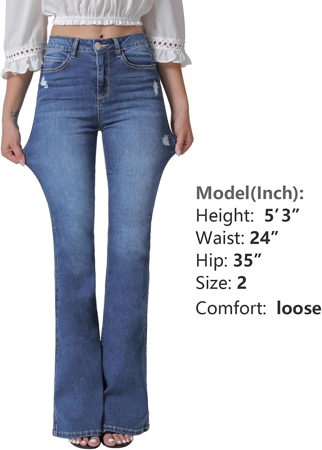 VIPONES Women's Flare Bell Bottom Jeans High Waisted Wide Leg Bootcut Jeans Stretchy Denim Pants - Image 5