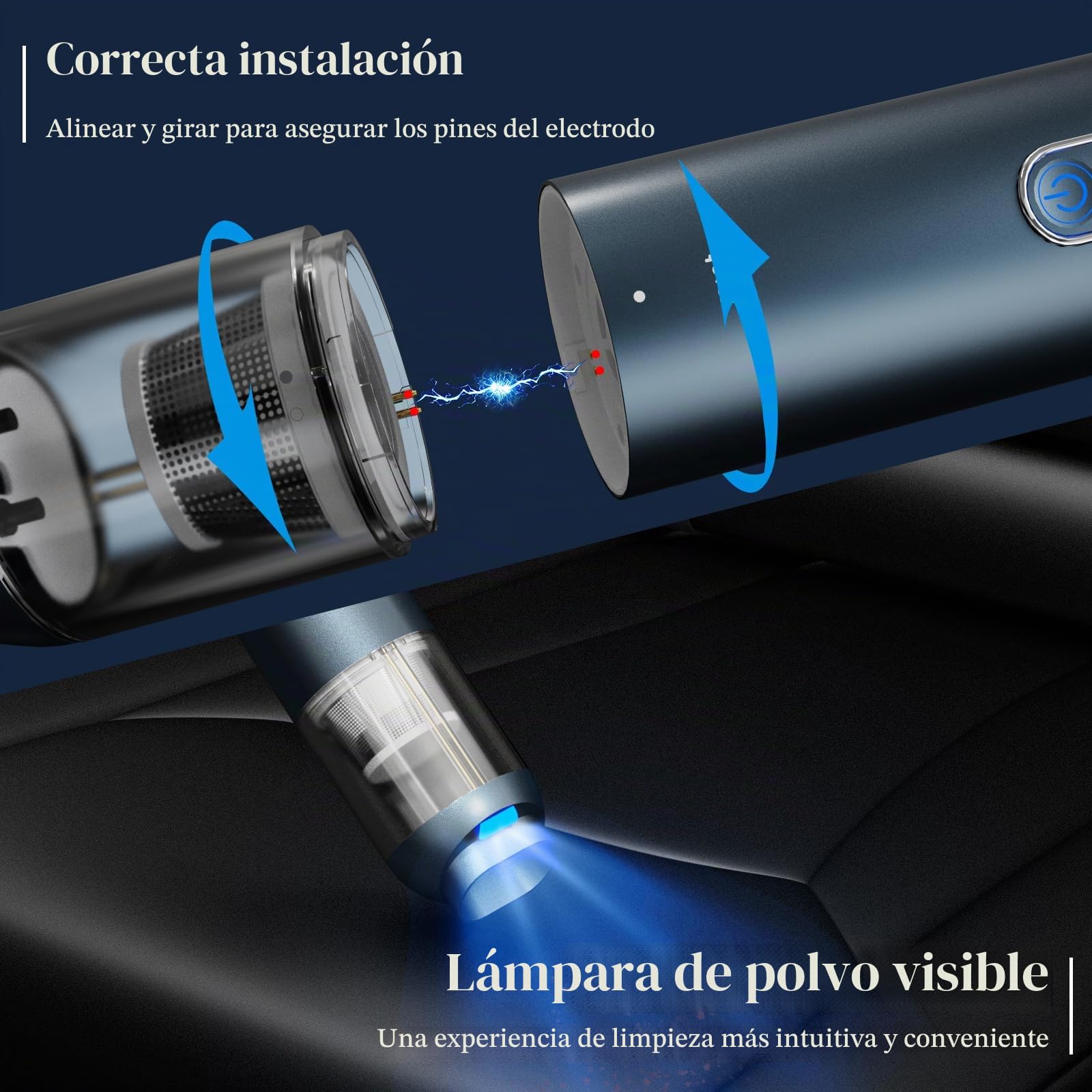 Minthouz Mini aspiradora de Mano, Aspirador de Mano de Succión Fuerte 15000PA Inalámbrico con Luz LED, Carga Rápida 2H Quick QC 3.0, Aspirador Pequeño Portátil para Coche, Casa, Oficina, Rincones