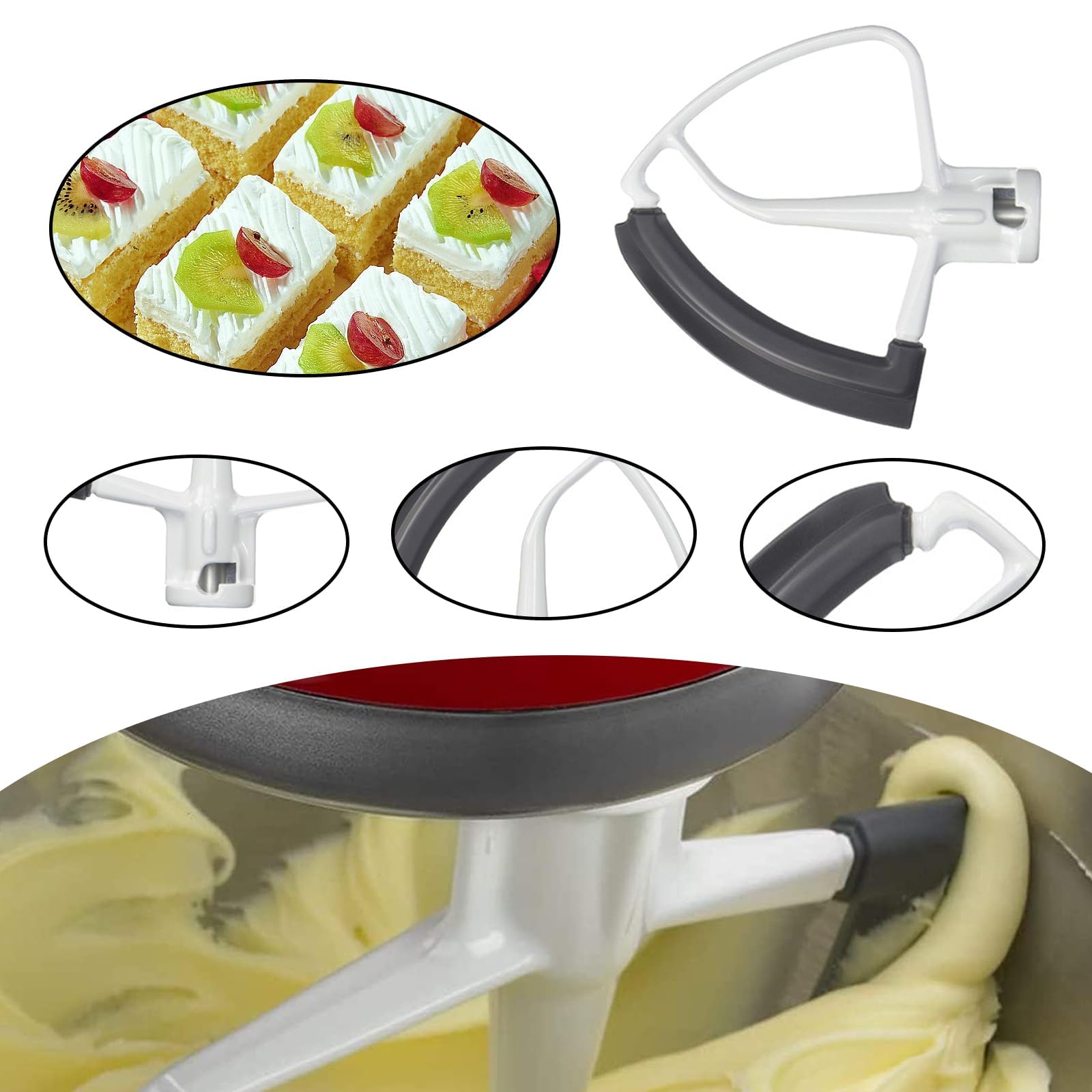 Flex Edge mieszadło do miksera KitchenAid, elastyczne mieszadło płaskie z silikonowymi krawędziami, akcesoria KitchenAid do misek o pojemności 4,5-5 kwart, metalowa nasadka pomocnicza kuchenna