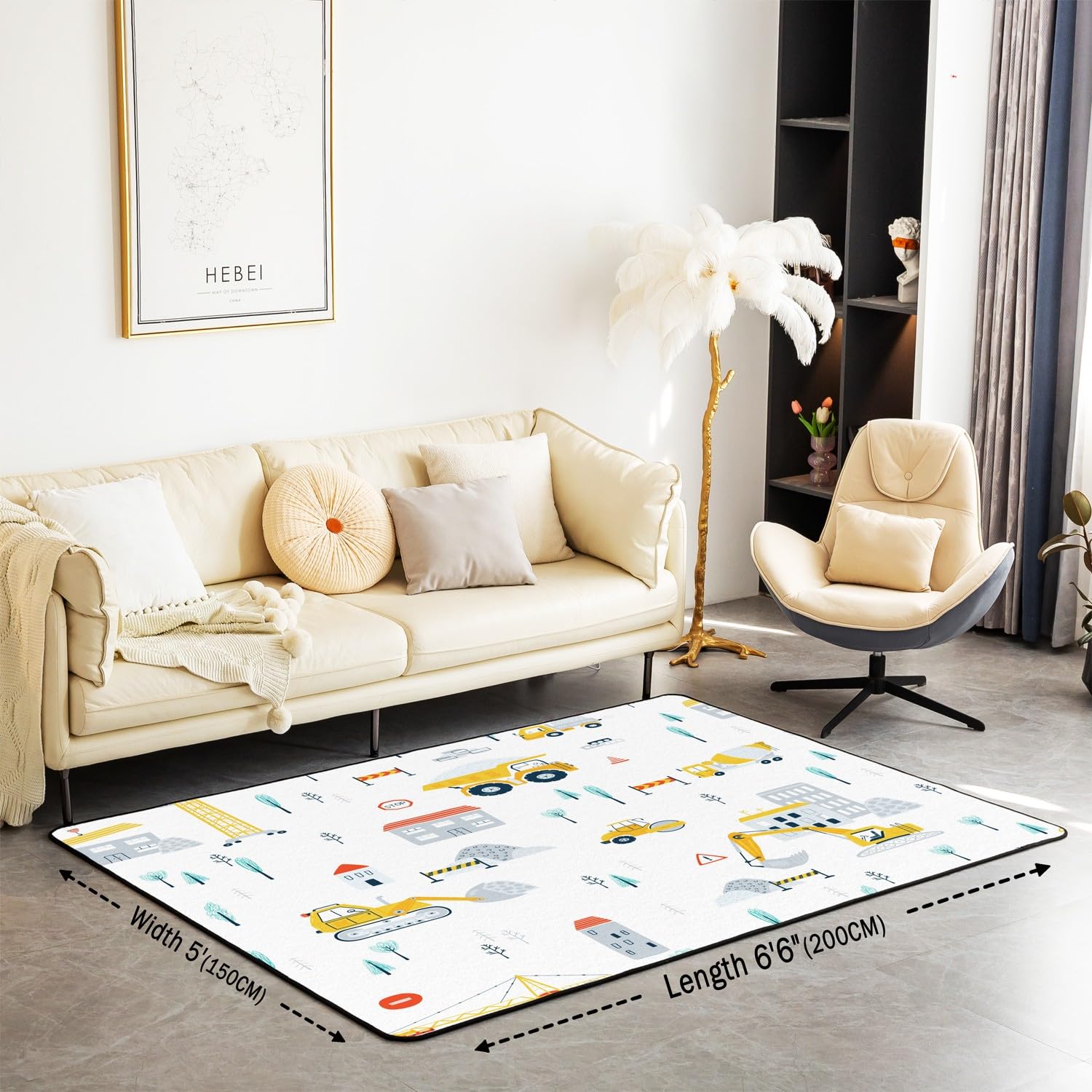 Escavatore Area Tappeto 150*200 cm Veicoli di Costruzione Stampa Tappeti per Soggiorno Camera da Letto per Bambini Cartoon Auto Tappeto Decorativo Set Costruzione Camion Cantiere Decorazione Tappetino