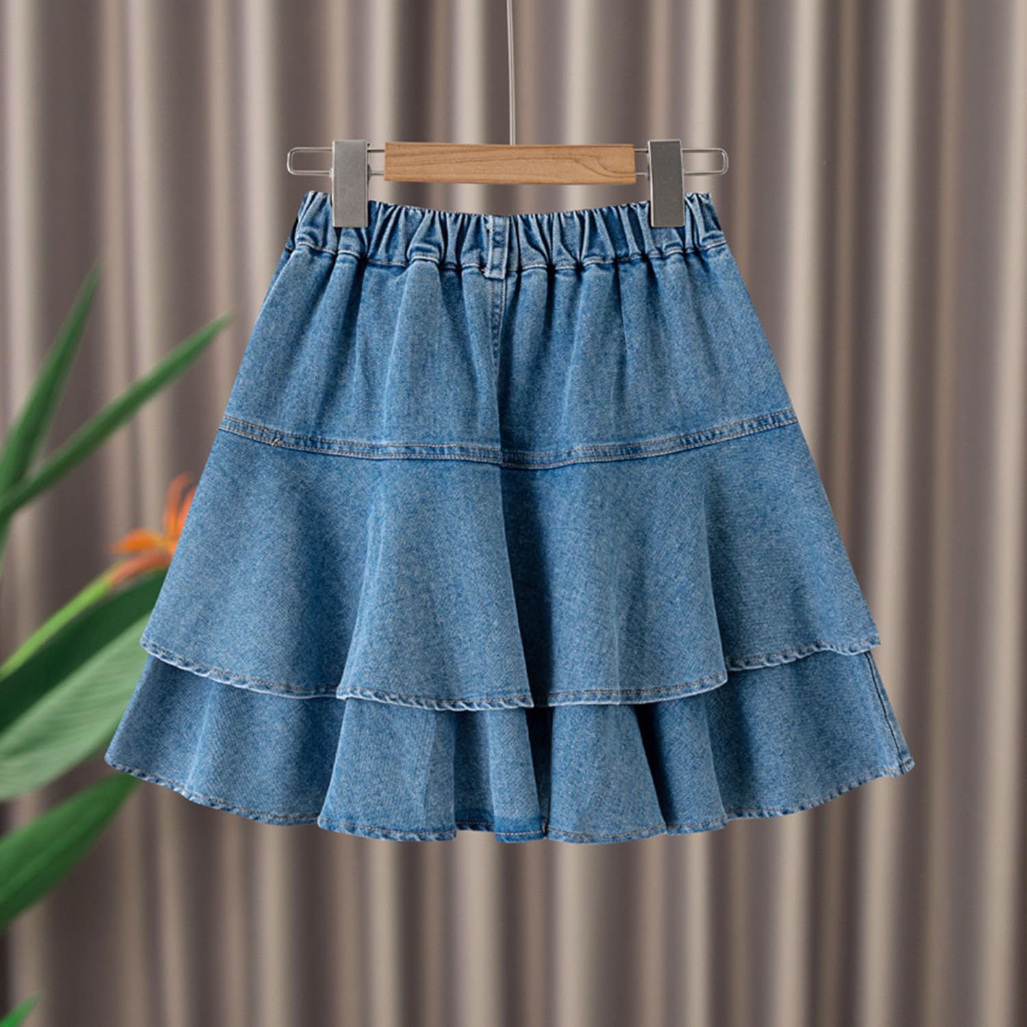 Falda vaquera para niñas de verano y otoño, falda vaquera con capas de cintura alta y bolsillo