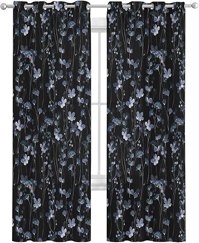 Cortinas traslúcidas de flores azules de 90 pulgadas de largo, juego de 2 paneles de cortinas para cocina, dormitorio, sala de estar, puerta,