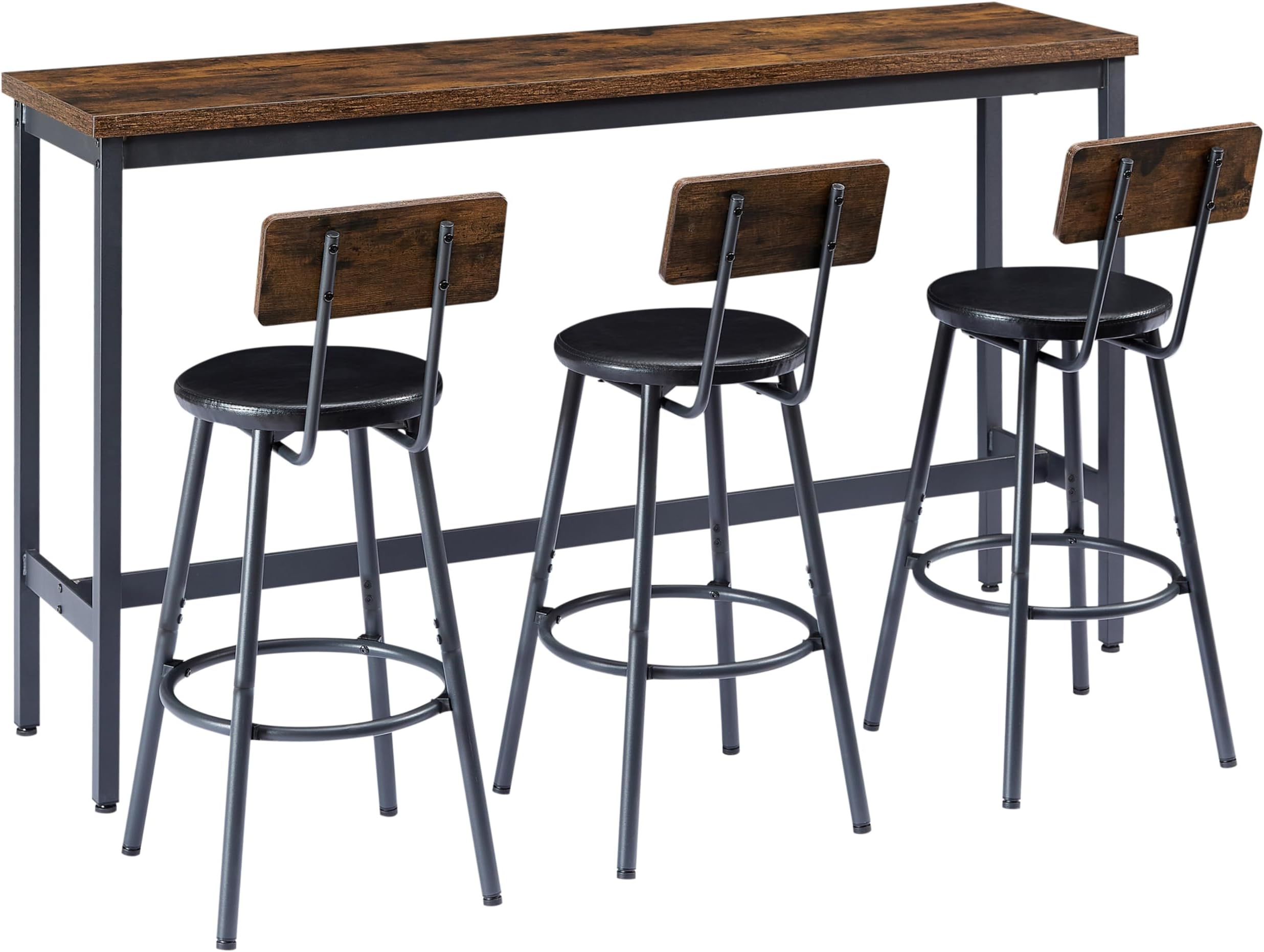 Bar Table and Chairs Set for 3,4-Piece Pub Table Sets with 3 PU Upholstered Stools and Counter Height High Top Table,Space Saving,for Dining Room Small Space Apartment,Brown
