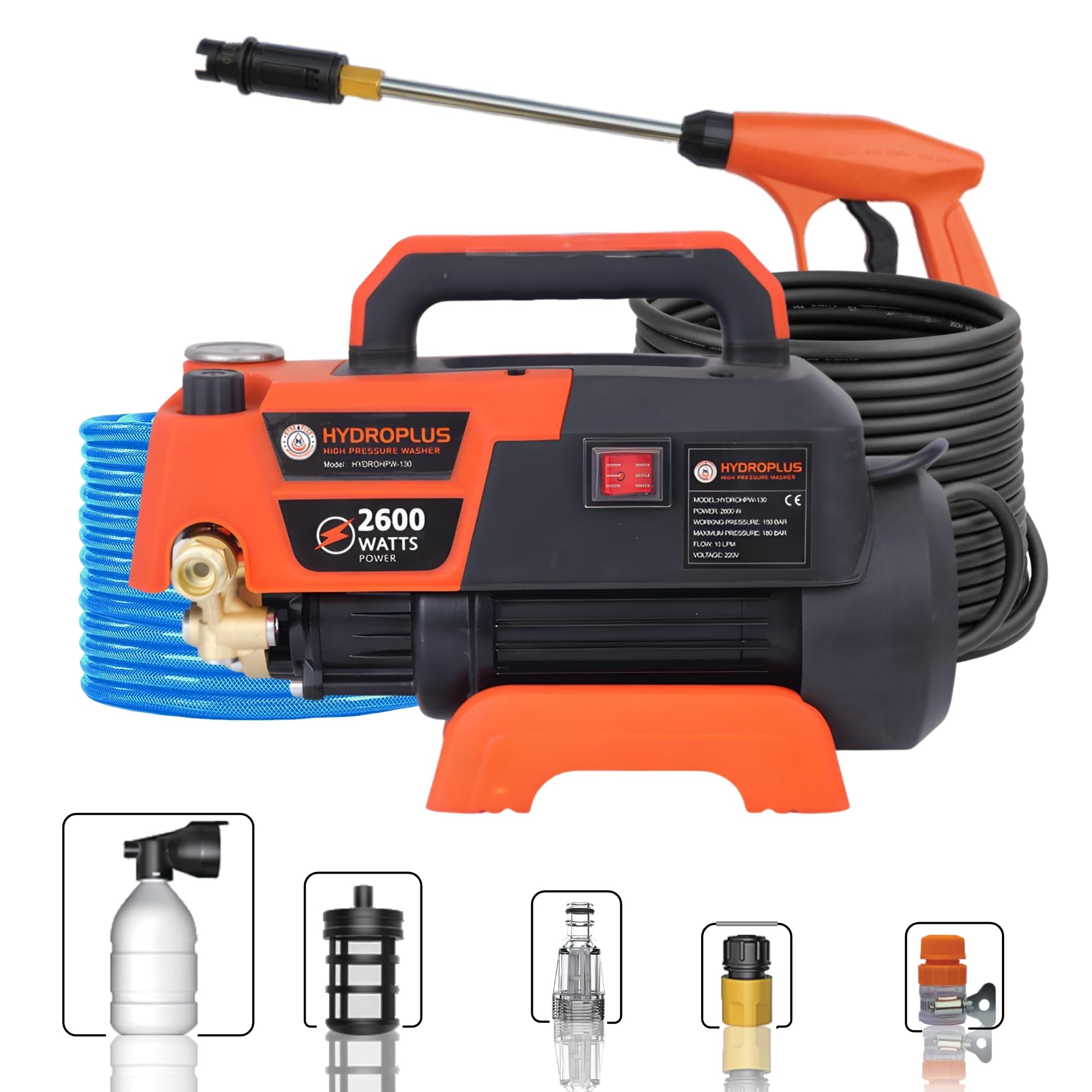 HYDROHPW PRO Plus High Pressure Car Washer 2600W | 10 LPM Flow | Portable Electric Power Washer for Car, Bike, Home & Garden Cleaning-image-31