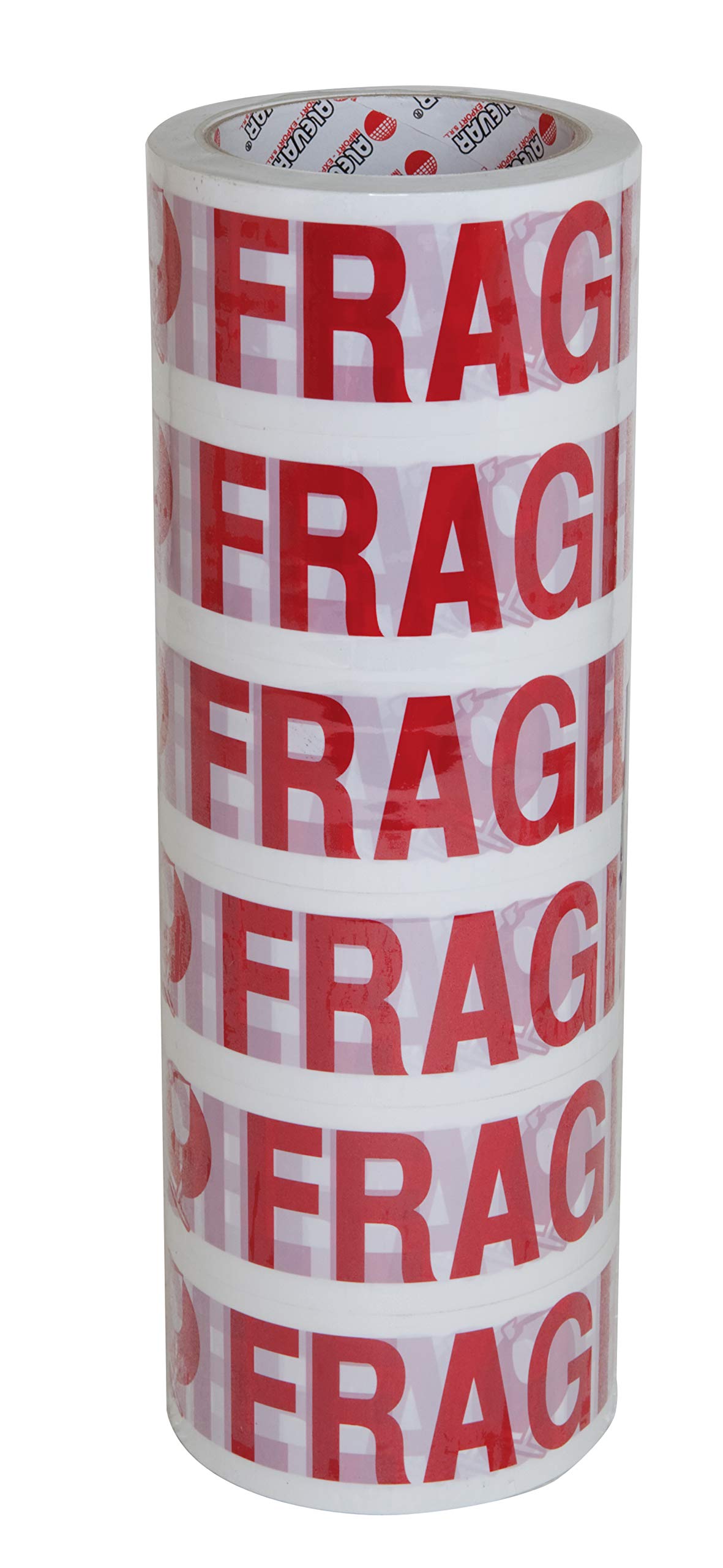 Alevar Cinta adhesiva frágil de embalaje, formato 50 mm x 66 m, texto frágil en color rojo sobre fondo blanco, paquete de 6 unidades