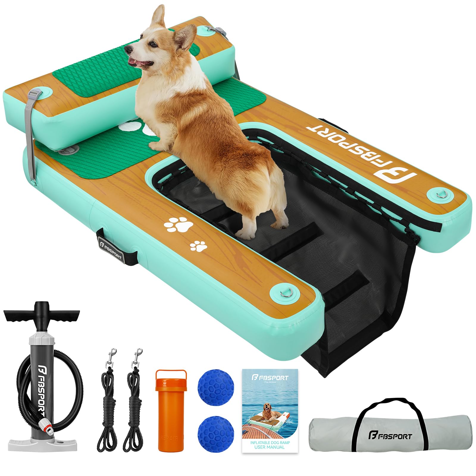 Rampe d'accès à l'eau Gonflable pour Chien, échelle Flottante pour Piscine, Bateau, lac, échelle Flottante antidérapante en EVA pour Chien jusqu'à 100 kg, Accès à l'eau Facile et sûr