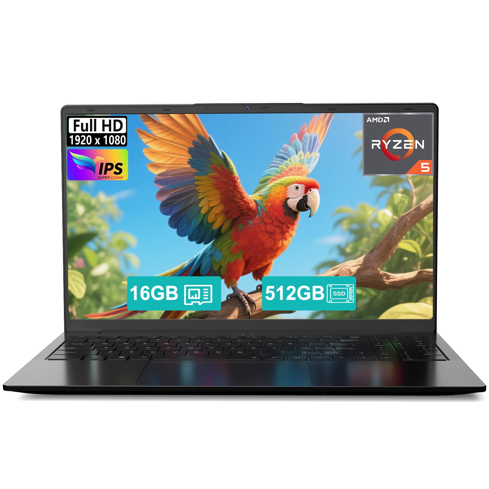 15.6-Laptop AMD Ryzen 5 (Up to 3.7GHz), 16GB RAM 512GB SSD, FHD Display, Radeon Vega 8 Graphics, 65W Fast Charging, USB3 & Type-C, BT5.0 HD Camera,