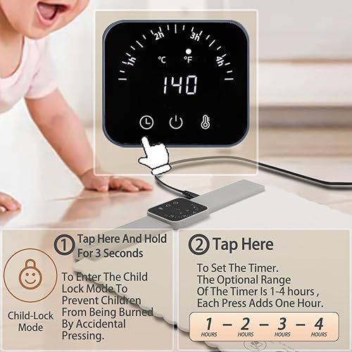 Miniatura 3 de Bandeja de calentamiento eléctrica, tapete de calentamiento de alimentos con 5 ajustes de temperatura, bandeja de calentamiento rápido de silicona