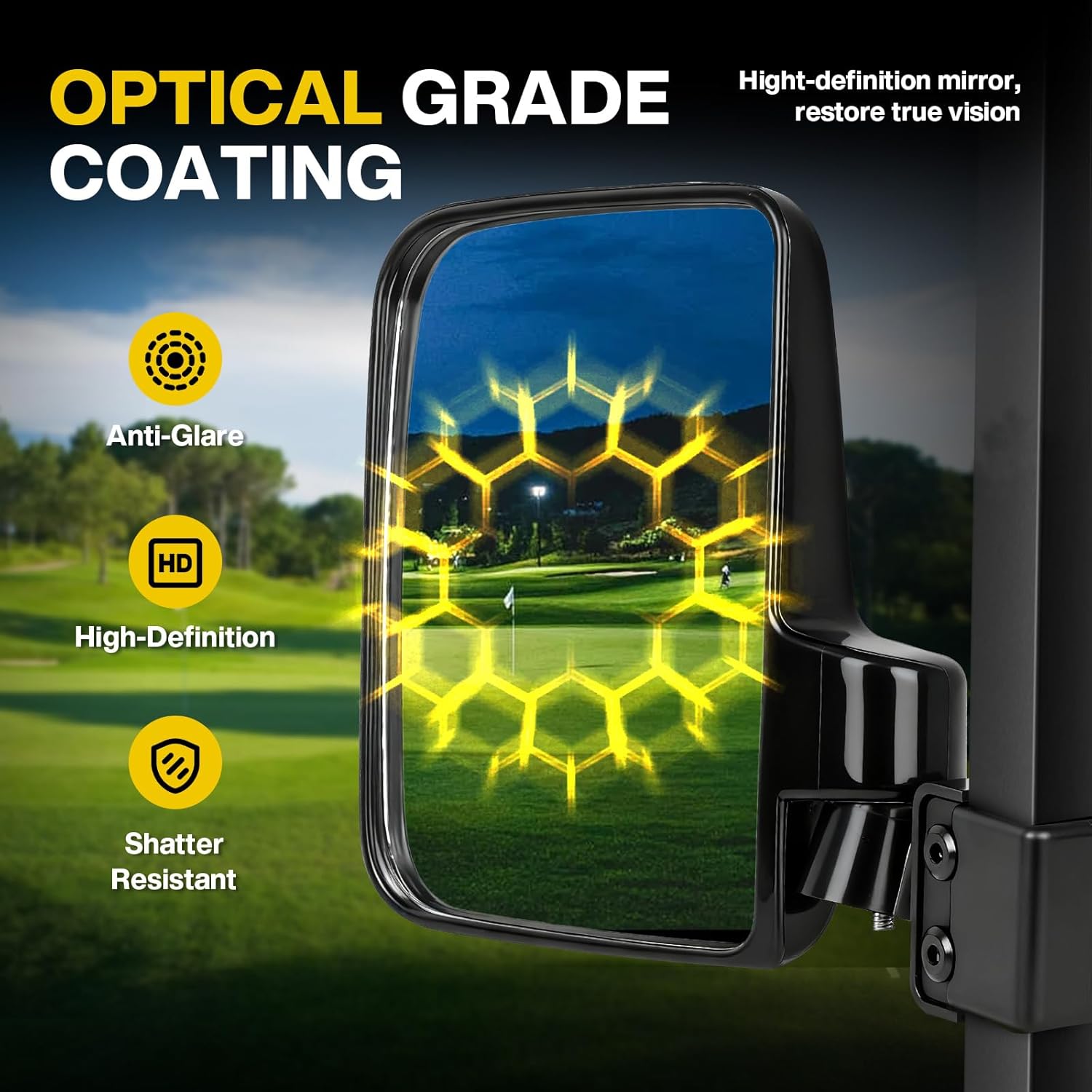 Golf Cart Rear View Mirrors, Square Tube Golf Cart Roof Bracket Side Mirrors with Turn Signal Lights, Folding Mirrors for Club Car EZGO Yamaha Kandi, Collision Protection, Street Legal