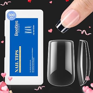 Beetles 500pcs Short Square Gel Nail Tips - Clear Full Cover Press On Nails, Easy DIY Extensions Kit for Nail Art