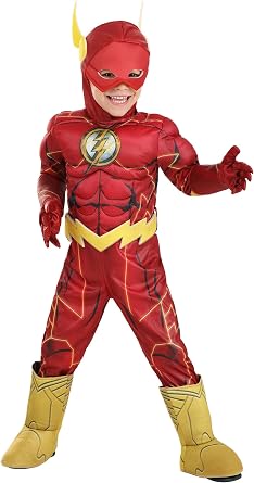 Toddlers Deluxe Flash Costume, Red Superhero Suit for Movie Comic Cosplay, Hero Dress-Up Parties & Halloween