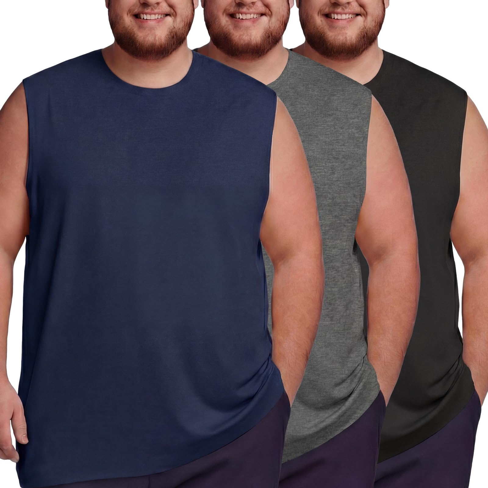 Taiyin 3 Pack Men's Big and Tall Tank Tops Quick Dry Muscle Workout Sleeveless T Shirts Summer Gym Active Undershirts