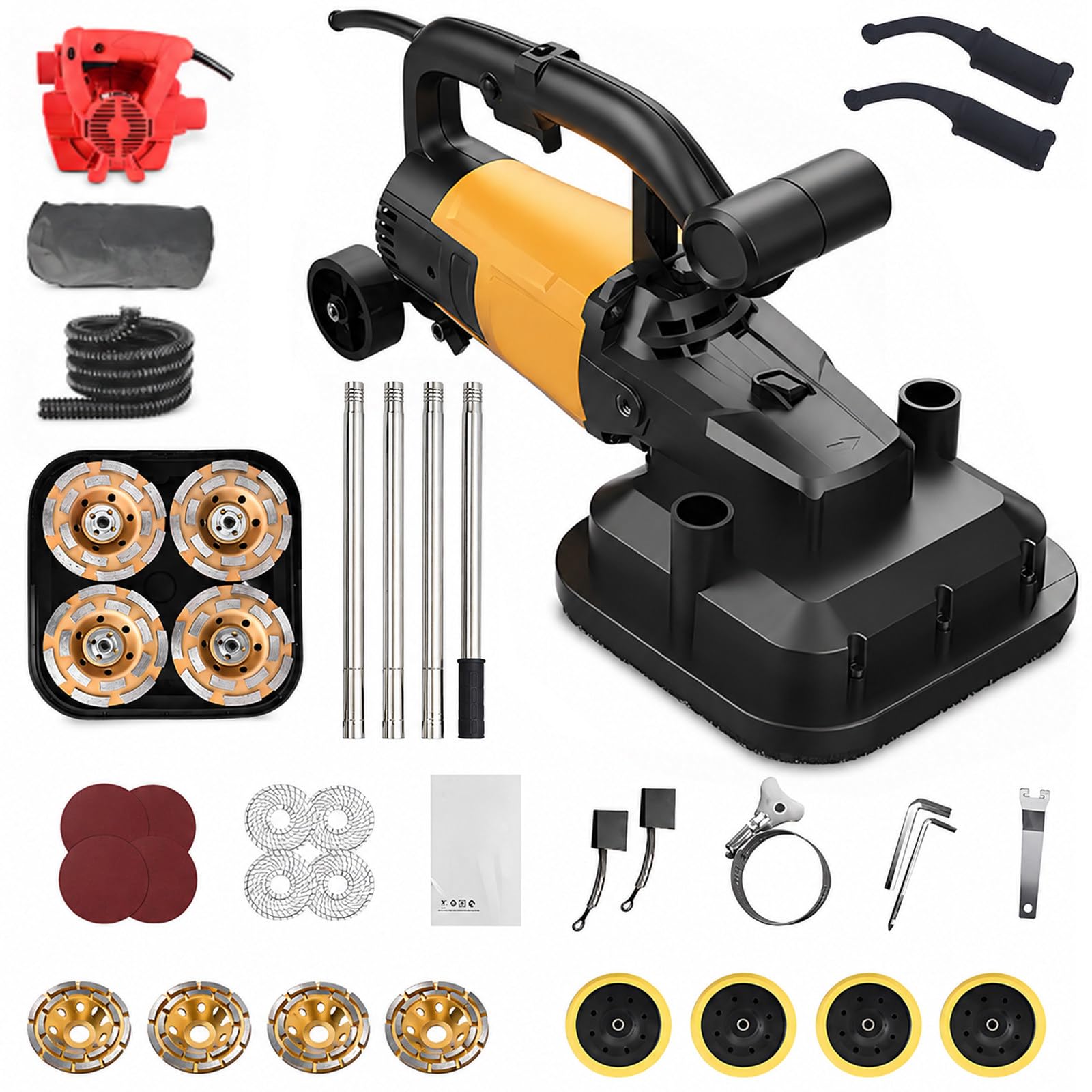 vnmudzeo 4-Head Concrete Floor Grinder,w/5.9 ft Extension Rod,3800W Heavy Duty Diamond Face Polisher,for Garage,Basement,Epoxy Floor Kit2