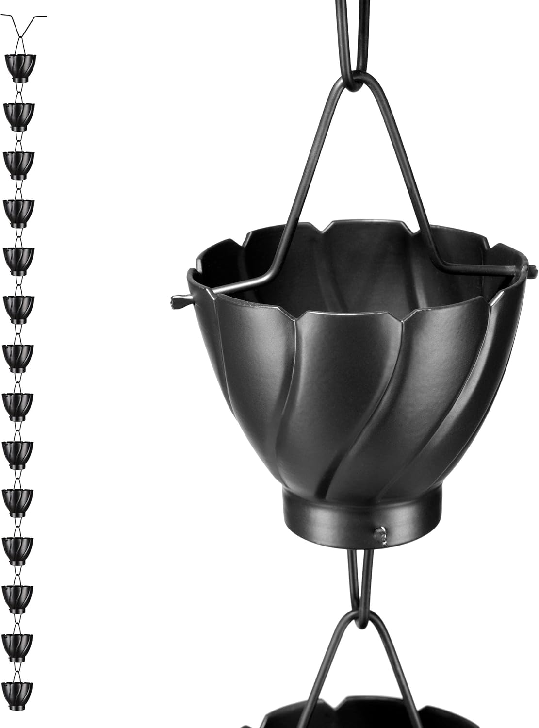 BIRDROCK HOME Rain Chains for Gutters | Heavy Duty Downspout Alternative | Adapter & Catcher | Powder Coated Aluminum | Chimes & Extensions | 8.5 ft - Decorative Copper Twist Design | Matte Black