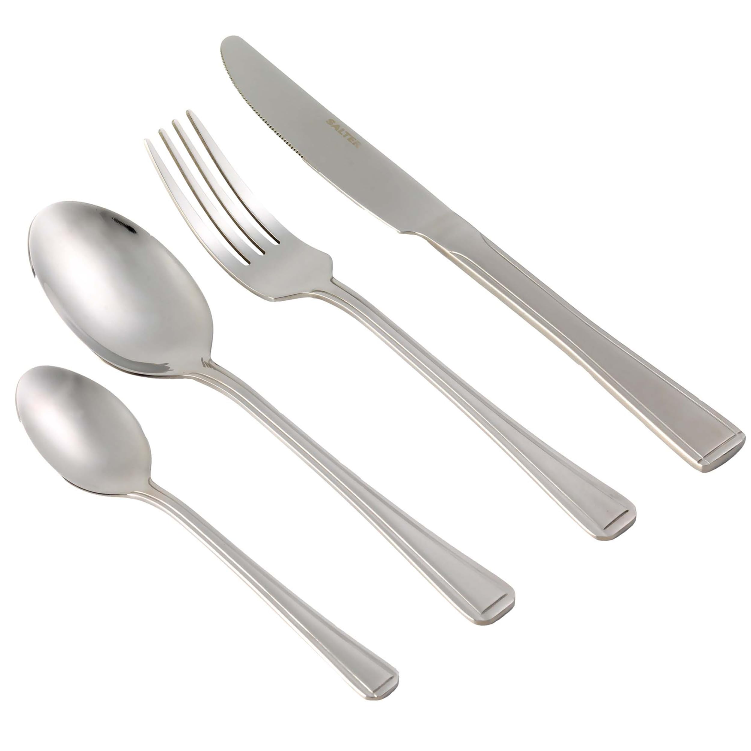 Salter COMBO-8305A Elegance Buxton - Cubertería de 48 piezas para 12 personas, incluye tenedores, cuchillos, cucharillas y cucharas, apto para lavavajillas, acero inoxidable, 15 años de garantía