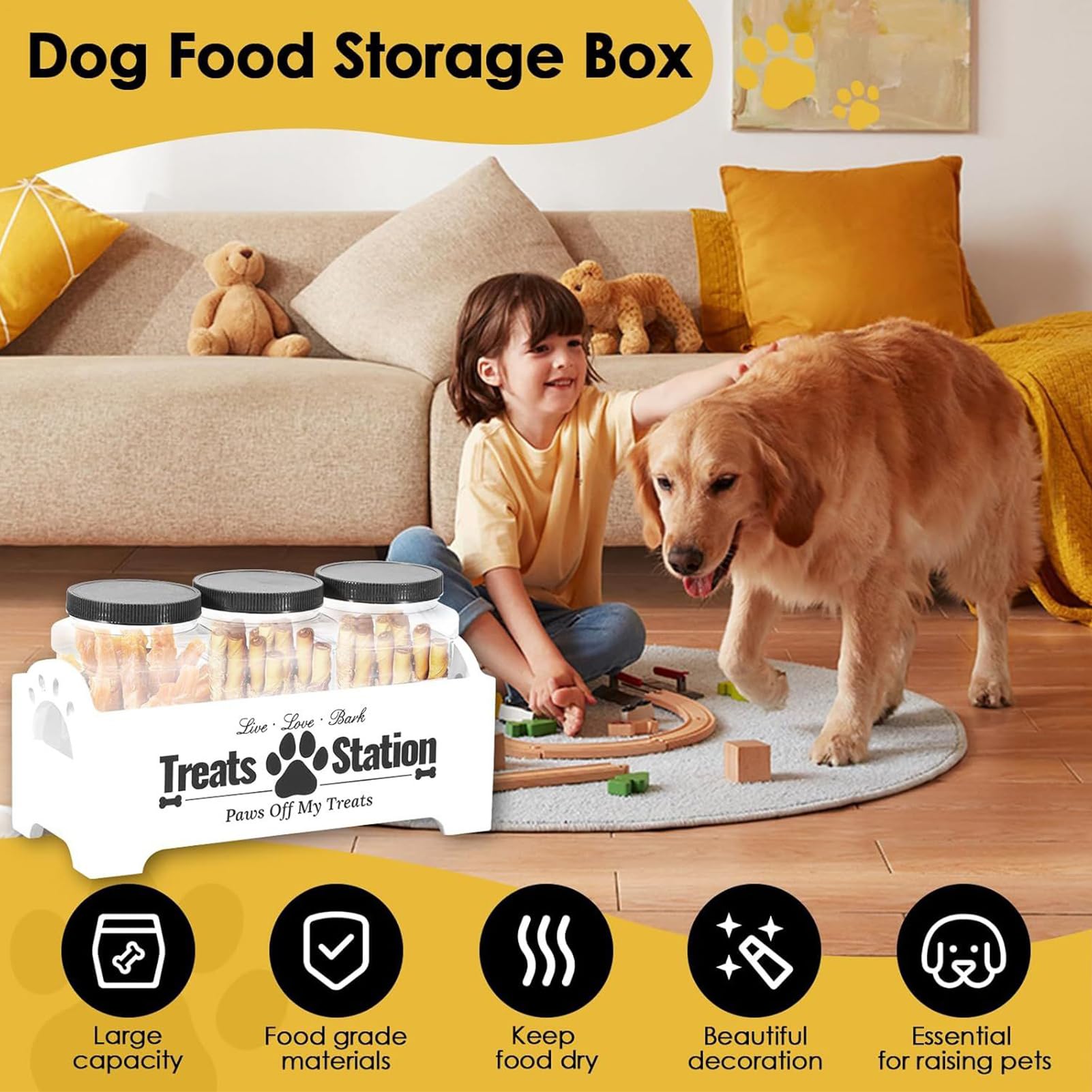 Récipient à pour chien | Boîte de 3 pièces avec organisateur de rangement – Bocal à pour chiens, chats, animaux, oiseaux, maison, garde-manger, appartement, cuisine, comptoir