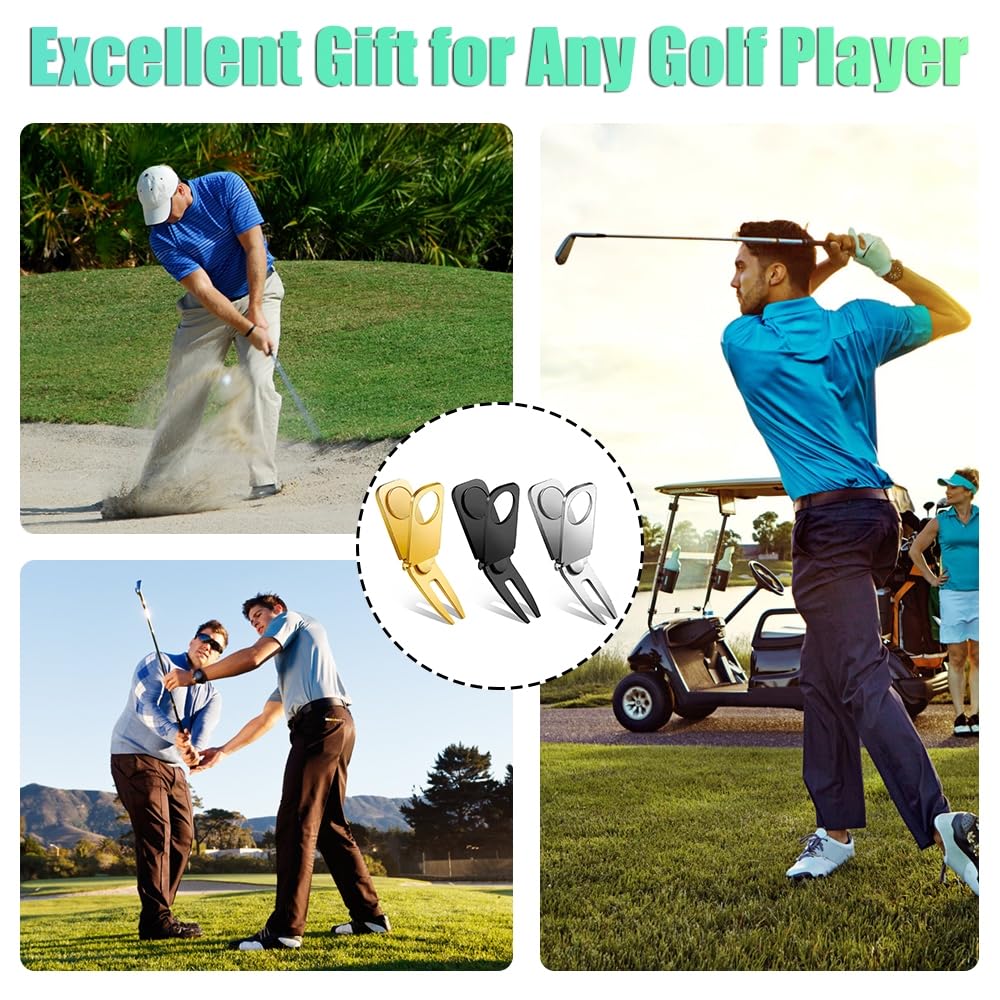 MiOYOOW Lot de 3 Outil Magnétique de Divot de Golf, Outil Pliable de Divot de Réparation de Golf avec Porte-Cigare de Marqueur de Balle pour Le Golfeur, Accessoires de Golf