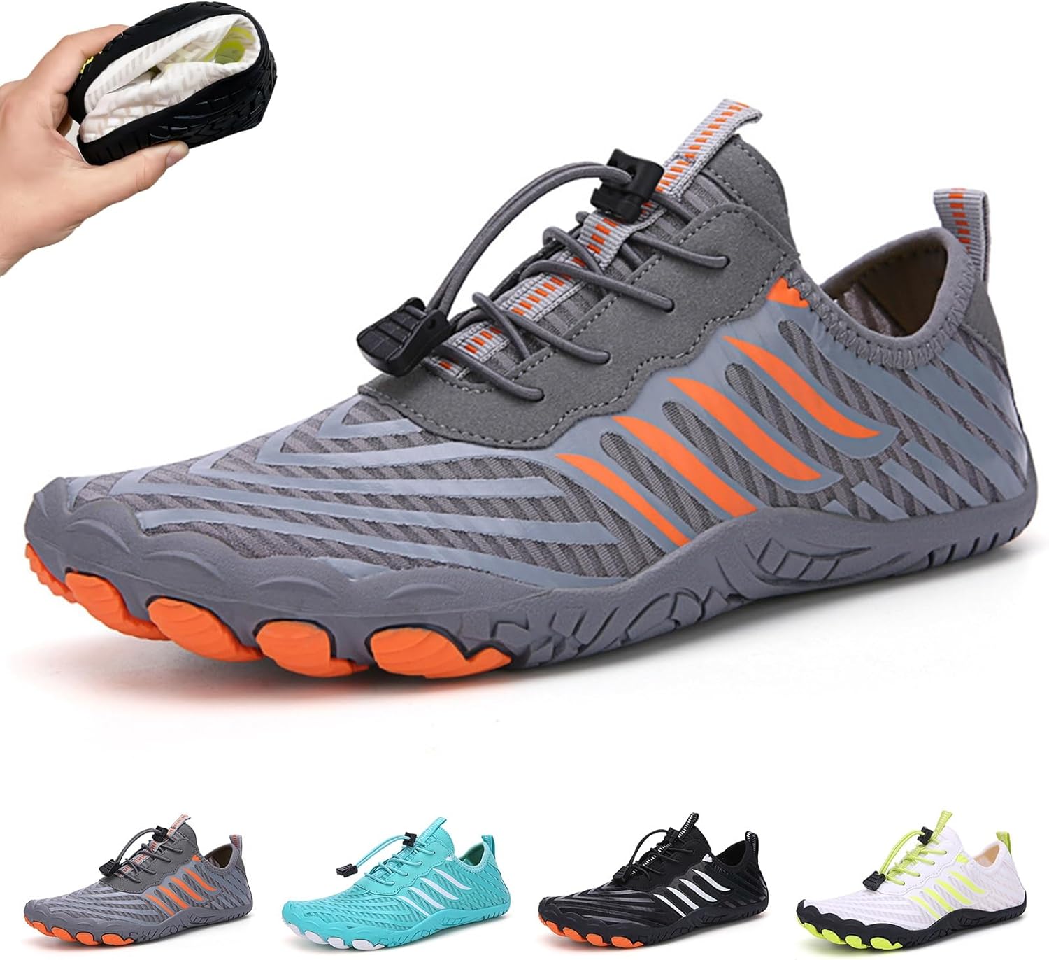 Grounded Footwear for Women Men Grounded Footwear Barefoot Shoes Slip On Shoes Minimalist Hiking Water Active Beach Shoes(Grey,15 Women/13 Men)