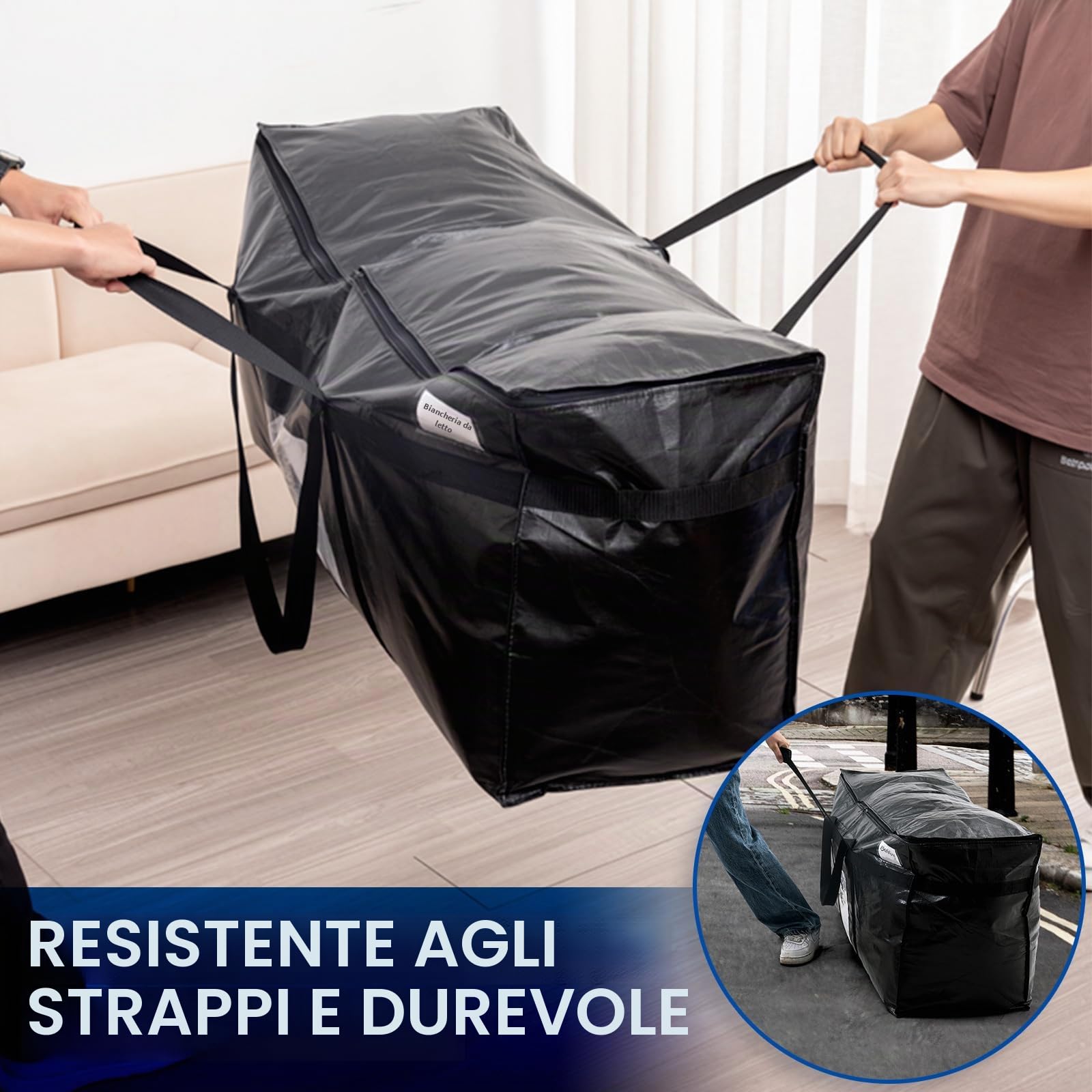 TAILI Borsa Jumbo Extra Large per Traslochi, Confezione da 2, Nero | Con cerniera resistente, per vestiti, biancheria da letto, piumoni e trapunte, grande capacità