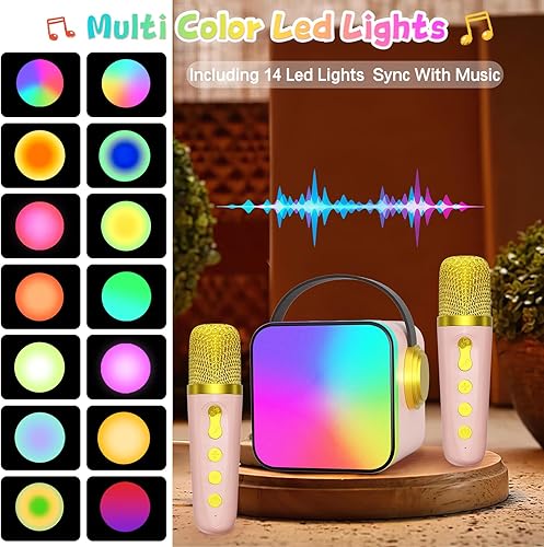Miniatura 2 de UNIH Mini máquina de karaoke para niños y adultos, altavoz portátil de karaoke Bluetooth con 2 micrófonos sin conexión, 14 modos de iluminación,