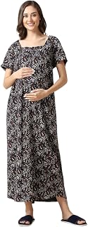 MomToBe Women's Cotton Blend Maxi Pregnancy Night Gown/A-Line Nursing Nighty with Zippers for Nursing Pre and Post Pregnan... Price In India