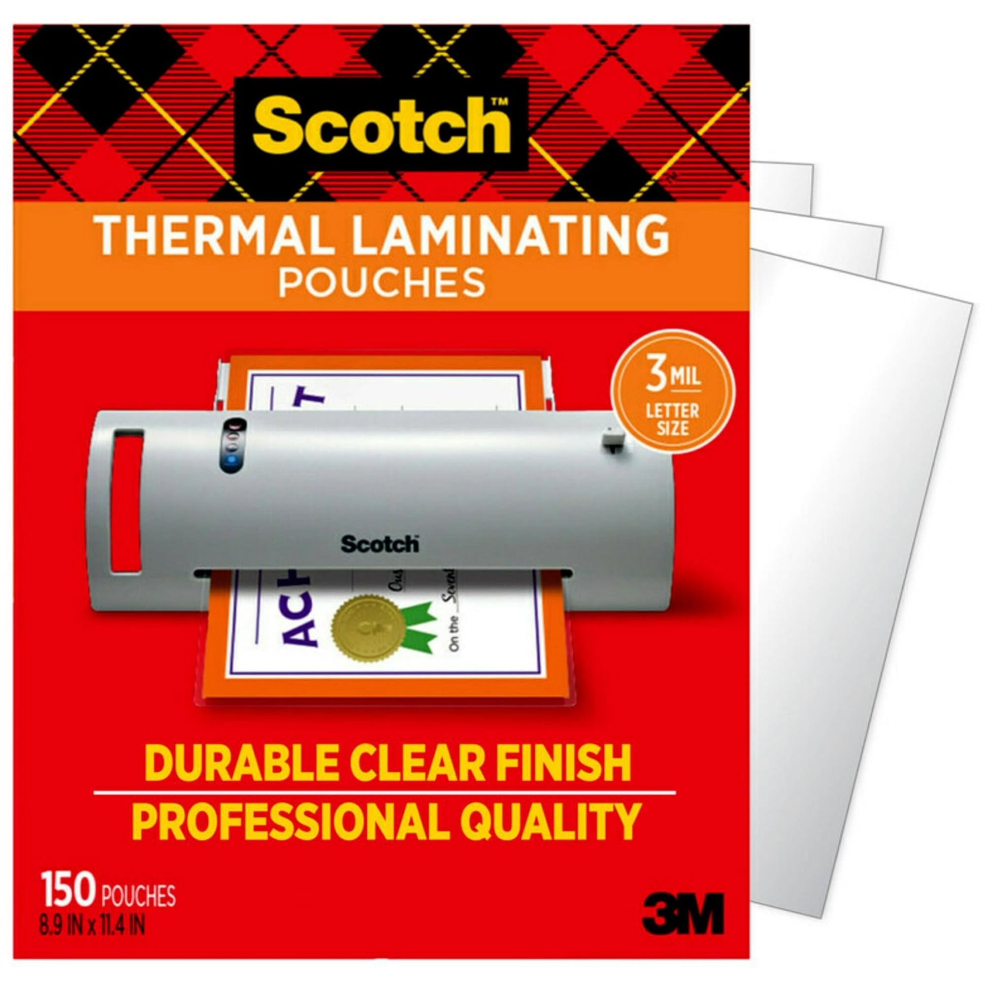 Scotch Thermal Laminating Pouches, Letter Size, 3 Mil, 150/Pack (TP3854-150)