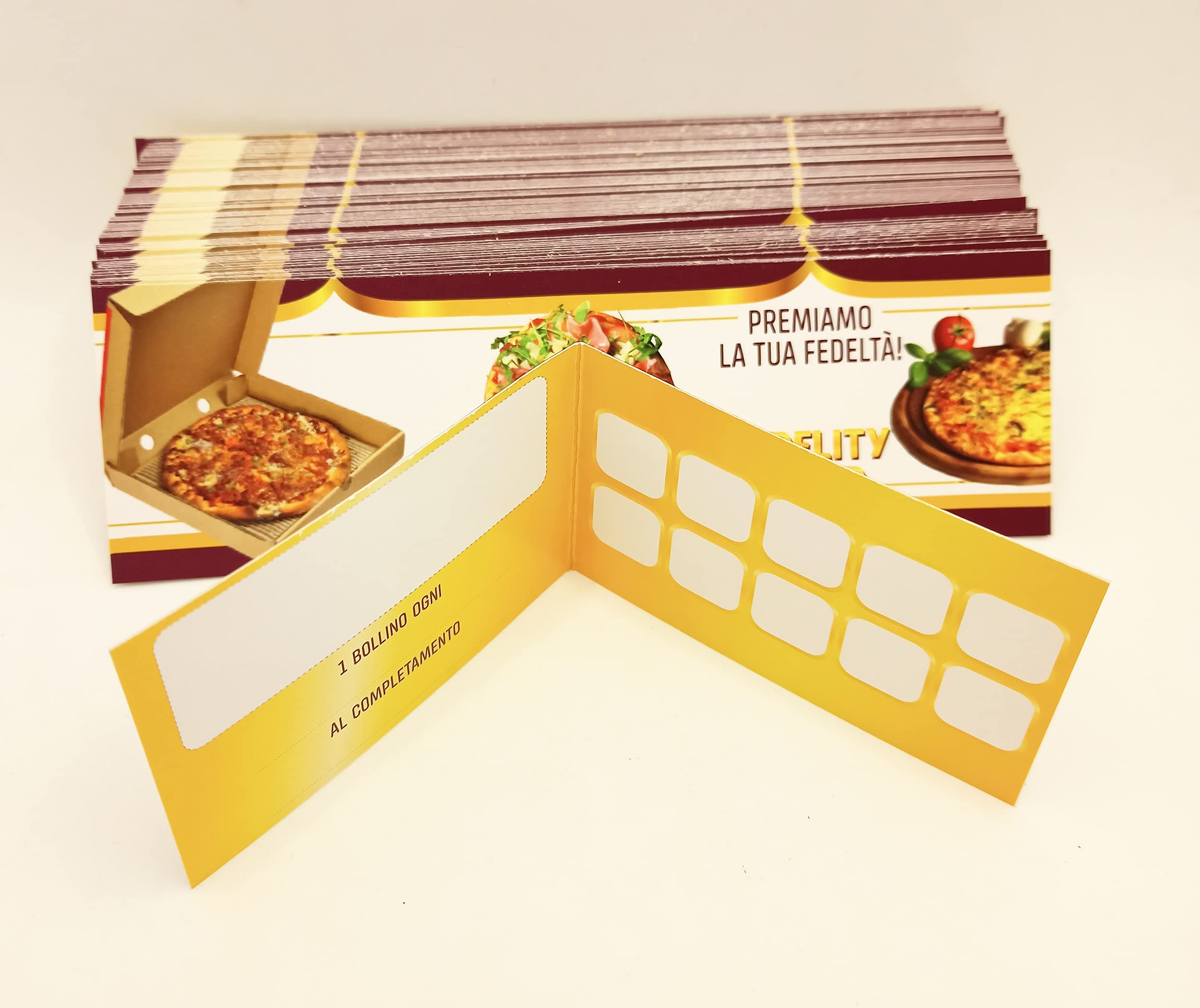 GHIBLI Tessere Fedeltà per Pizzeria con 10 Caselle da Timbrare - Fidelity Card Pizza Omaggio - Carte Punti per Fidelizzare la Clientela - Ogni 10 Pizze Una Pizza Gratis per i Clienti Fedeli (50)