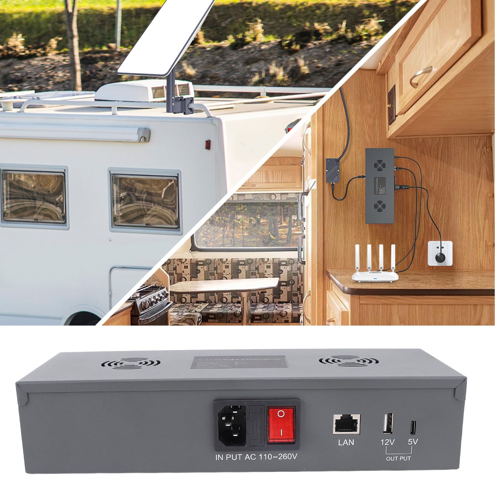 Generic Gigabitowy Iniektor PoE Moc Wyjściowa 150 W dla Anteny Satelitarnej V2 5 W 1 Ethernet - żelazo (wtyczka UE)