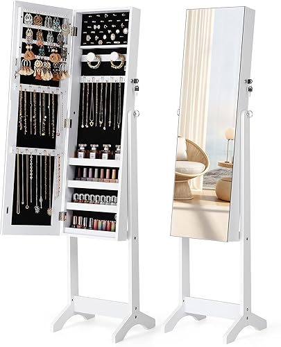 Nicetree - Armario para joyerĂa con espejo de longitud completa organizador de joyas con cerradura 3 ángulos ajustables Nicetree - Armario para joyerĂa con espejo de longitud completa organizador de joyas con cerradura 3 ángulos ajustables