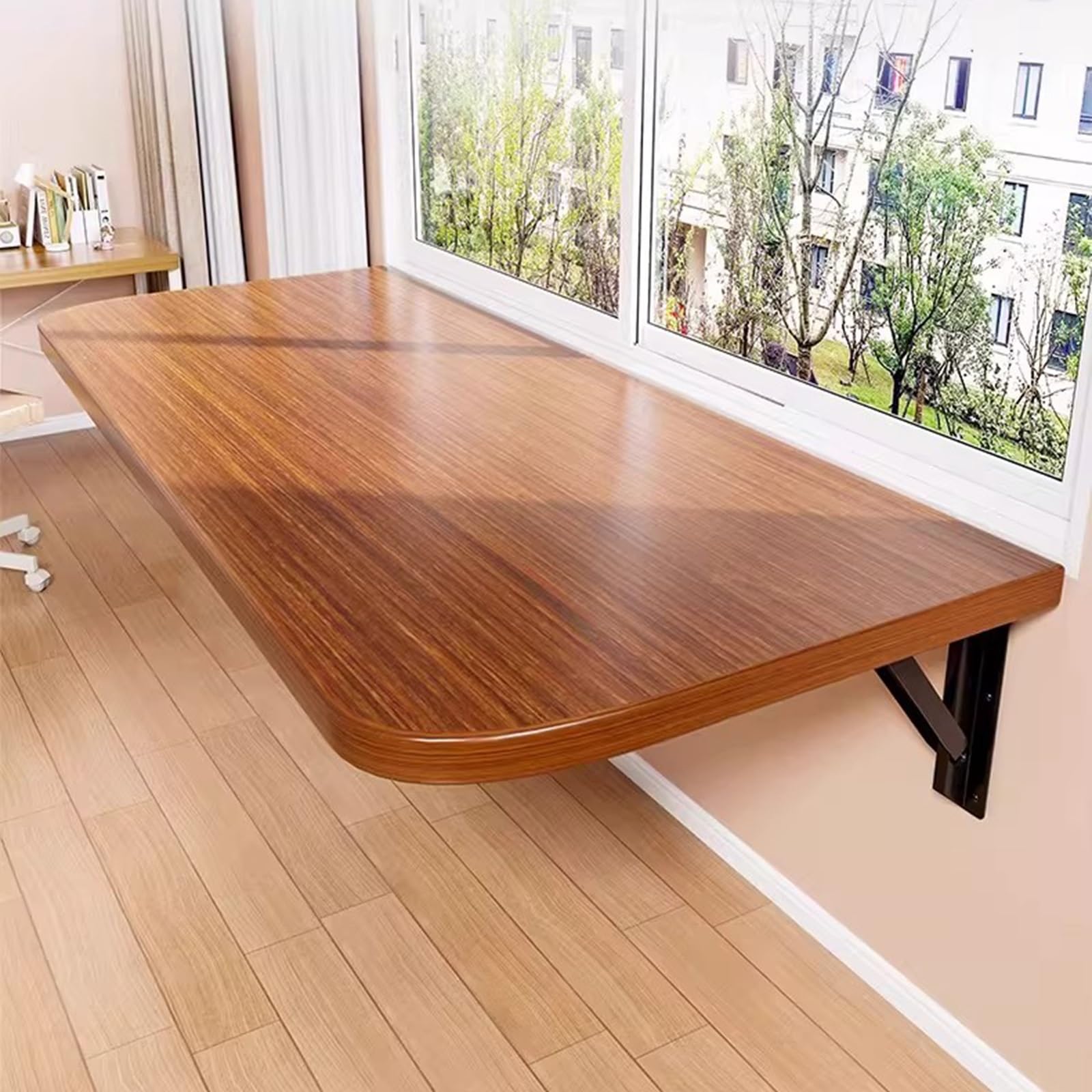 Table suspendue étroite en fini noyer au design épuré